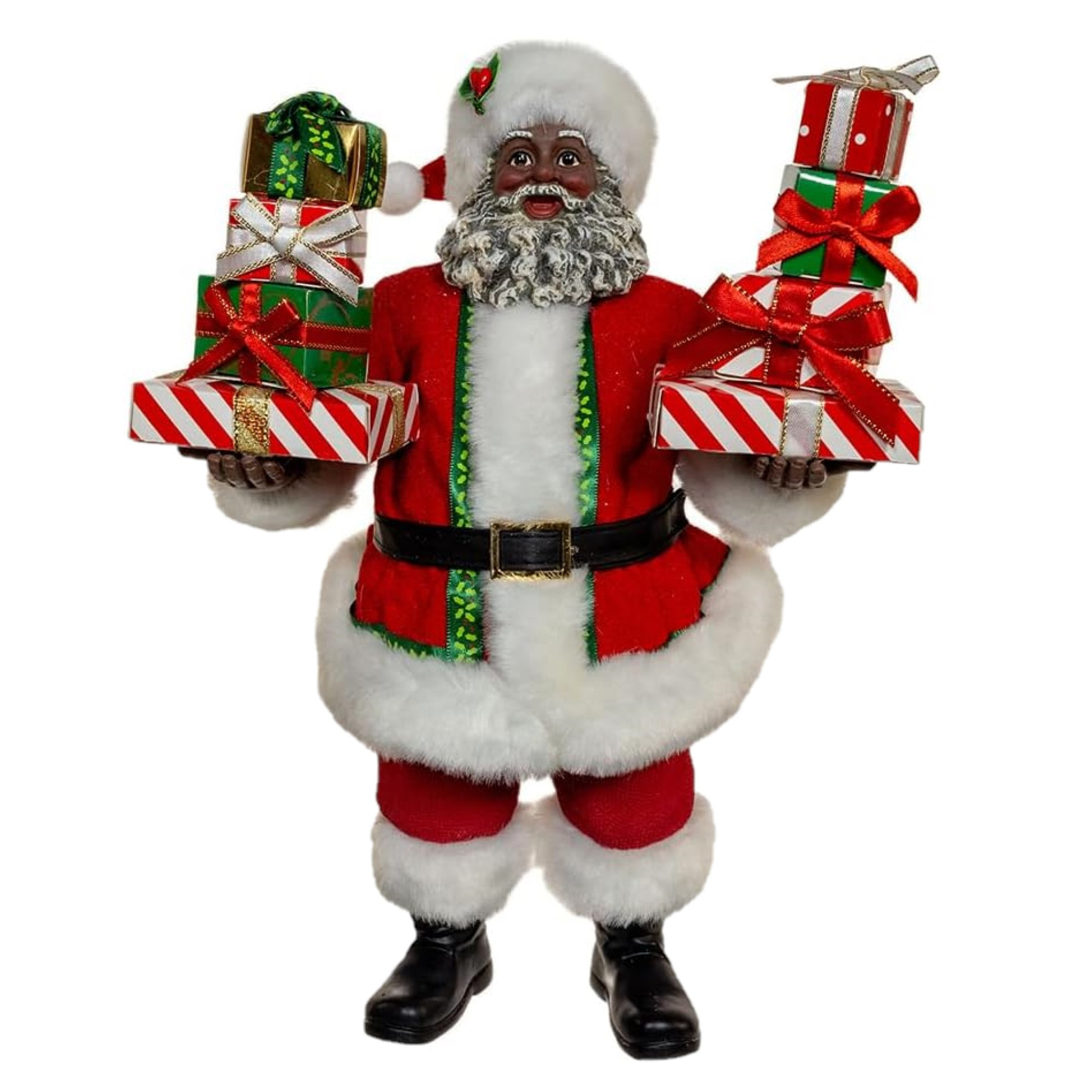 Kurt Adler Fabriche Christmas Figurine, African American Santa with Gifts, 10.5in