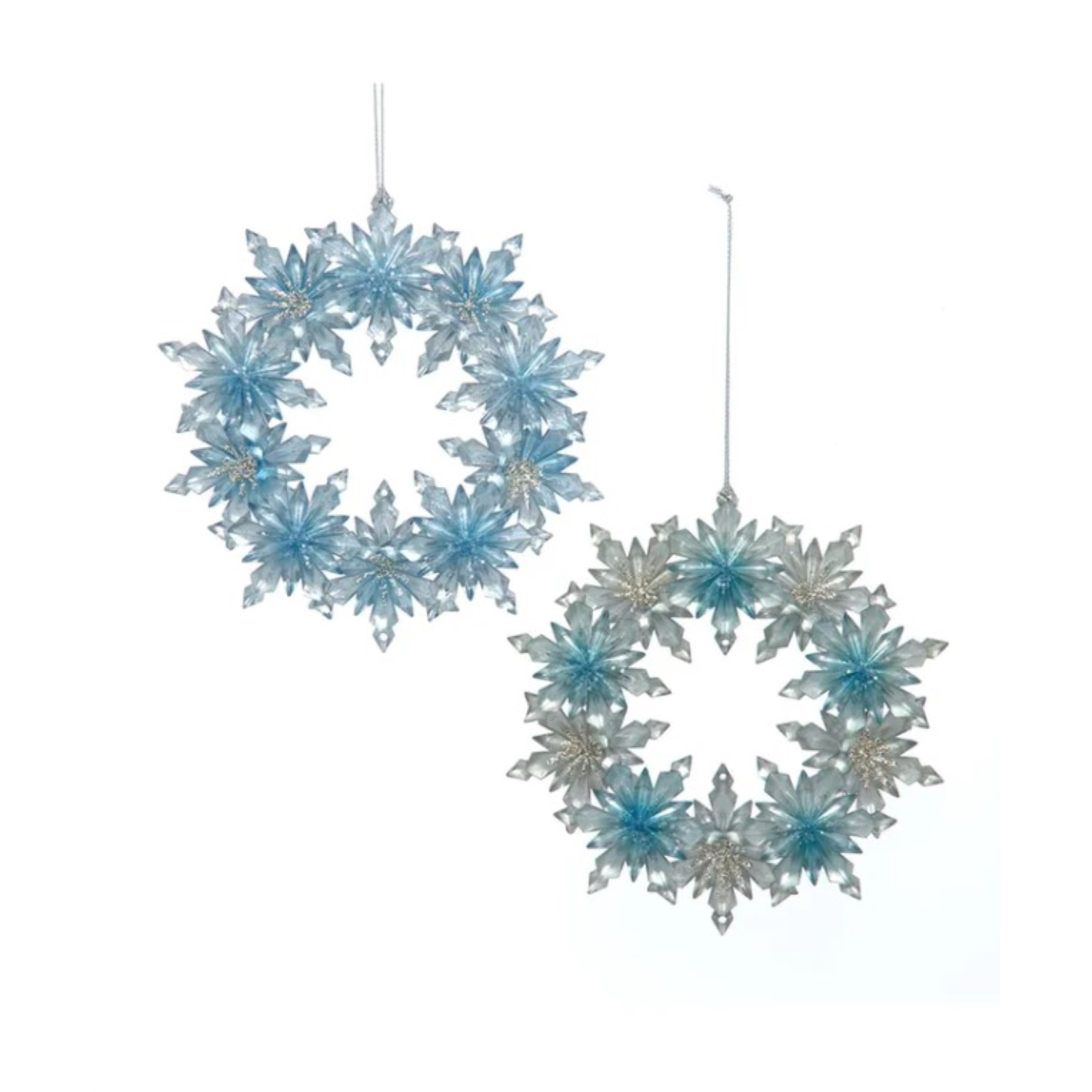 Kurt Adler Plastic Christmas Ornaments, Blue Snowflake Wreath (Pack of 2)