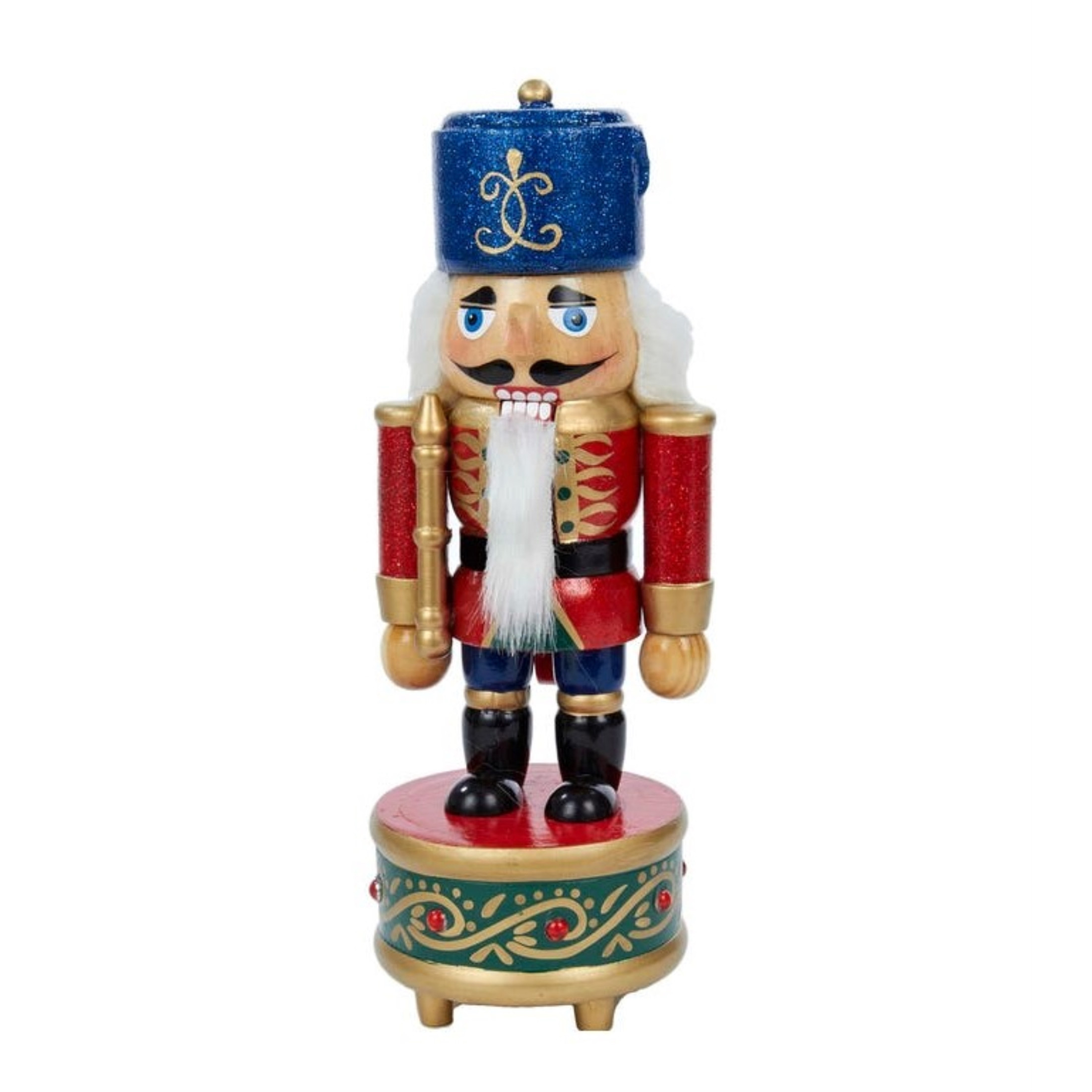 Kurt Adler Wooden Wind-Up Musical Nutcrackers, Soldier, Festive Red, Gold & Blue Design, 8.5"