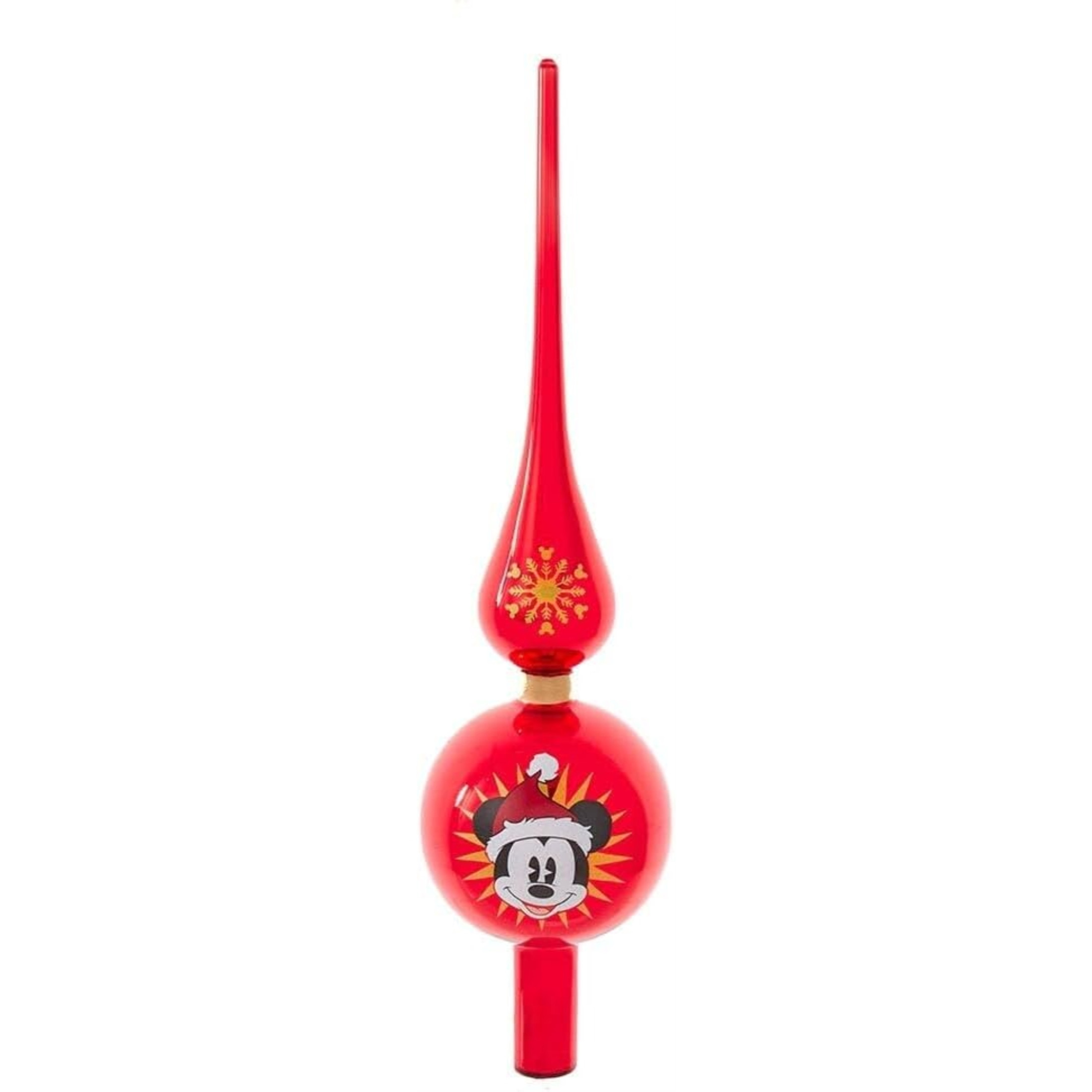 Kurt Adler Unlit Christmas Tree Treetop, Mickey Mouse Finial, Glass, Red, 12"