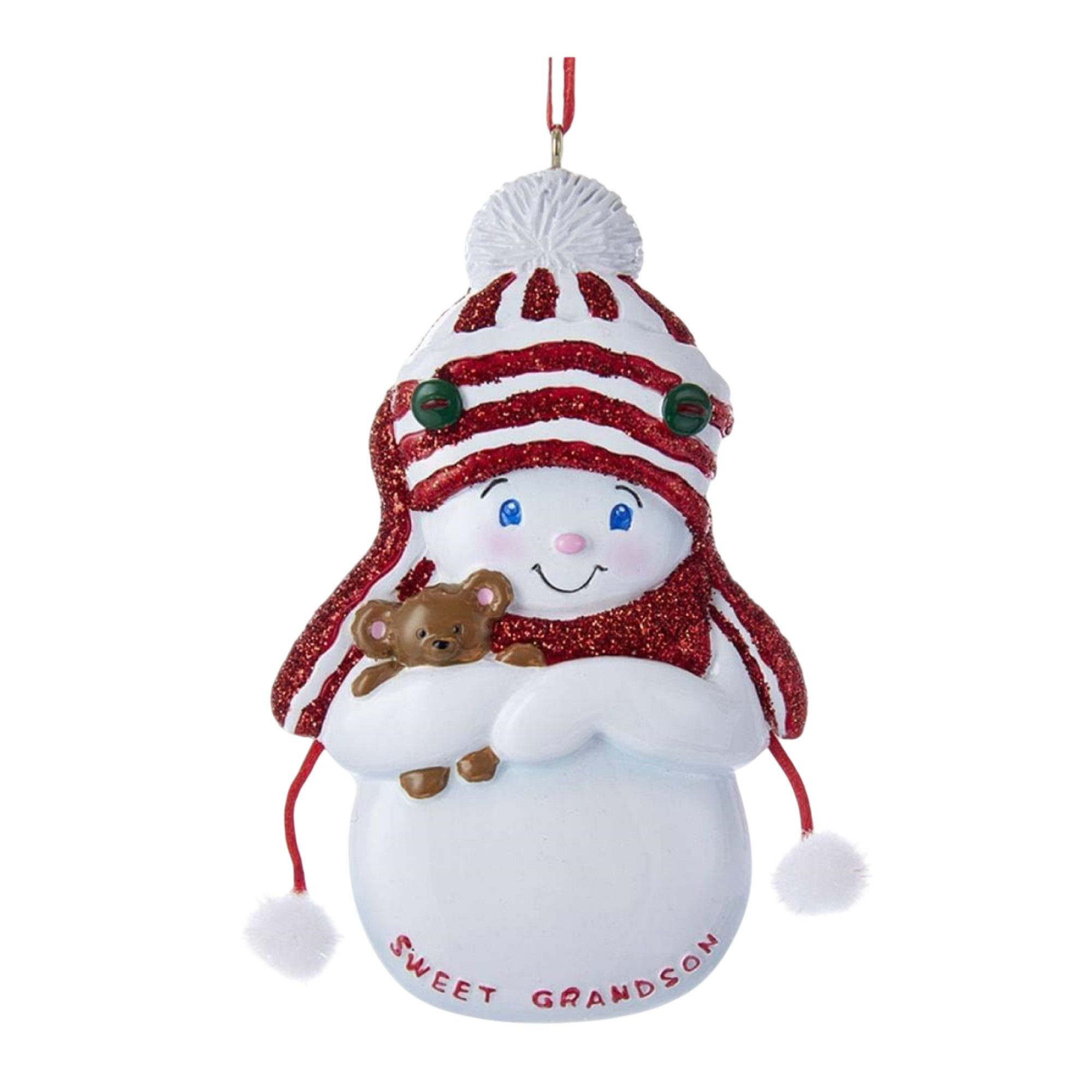 Kurt Adler Resin Ornament for Christmas Tree, Snowboy "Sweet Grandson"