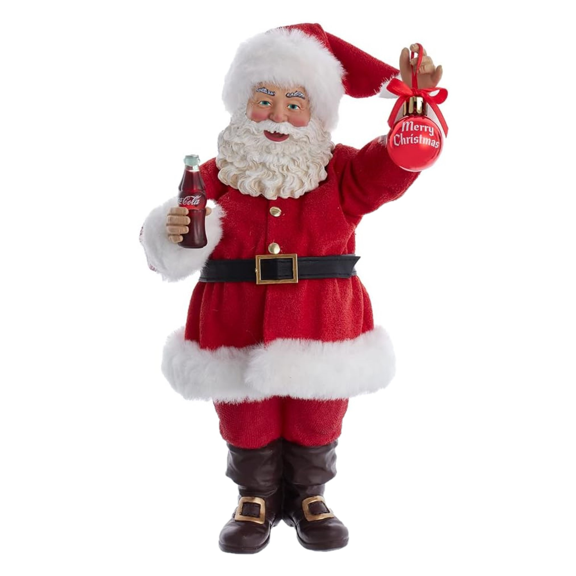 Kurt Adler Resin Christmas Tabletop Figurine, Coca-Cola Santa Holding Ornament, 9.5in