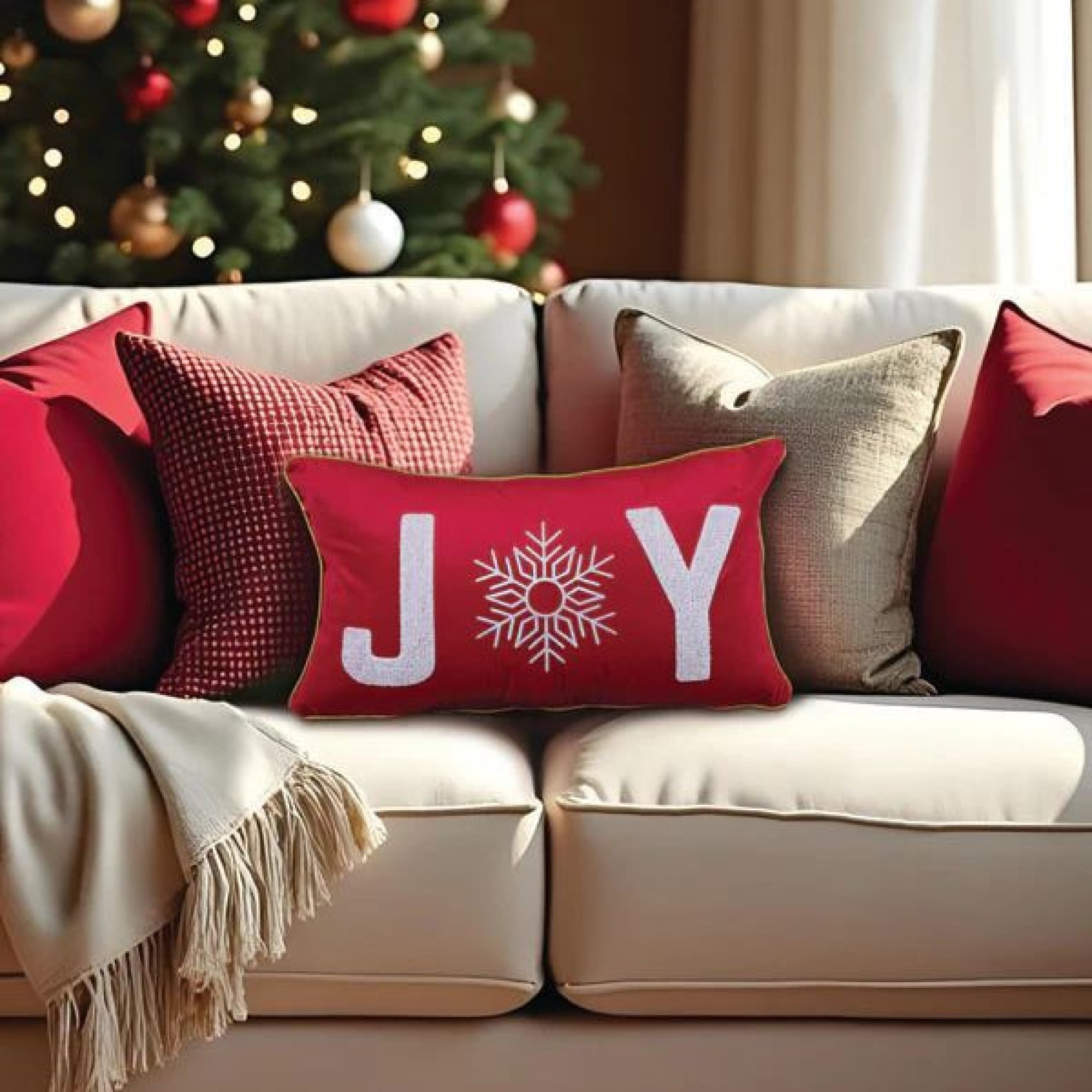 Old World Christmas Rectangular Decorative Holiday Pillow, Joy, 20in