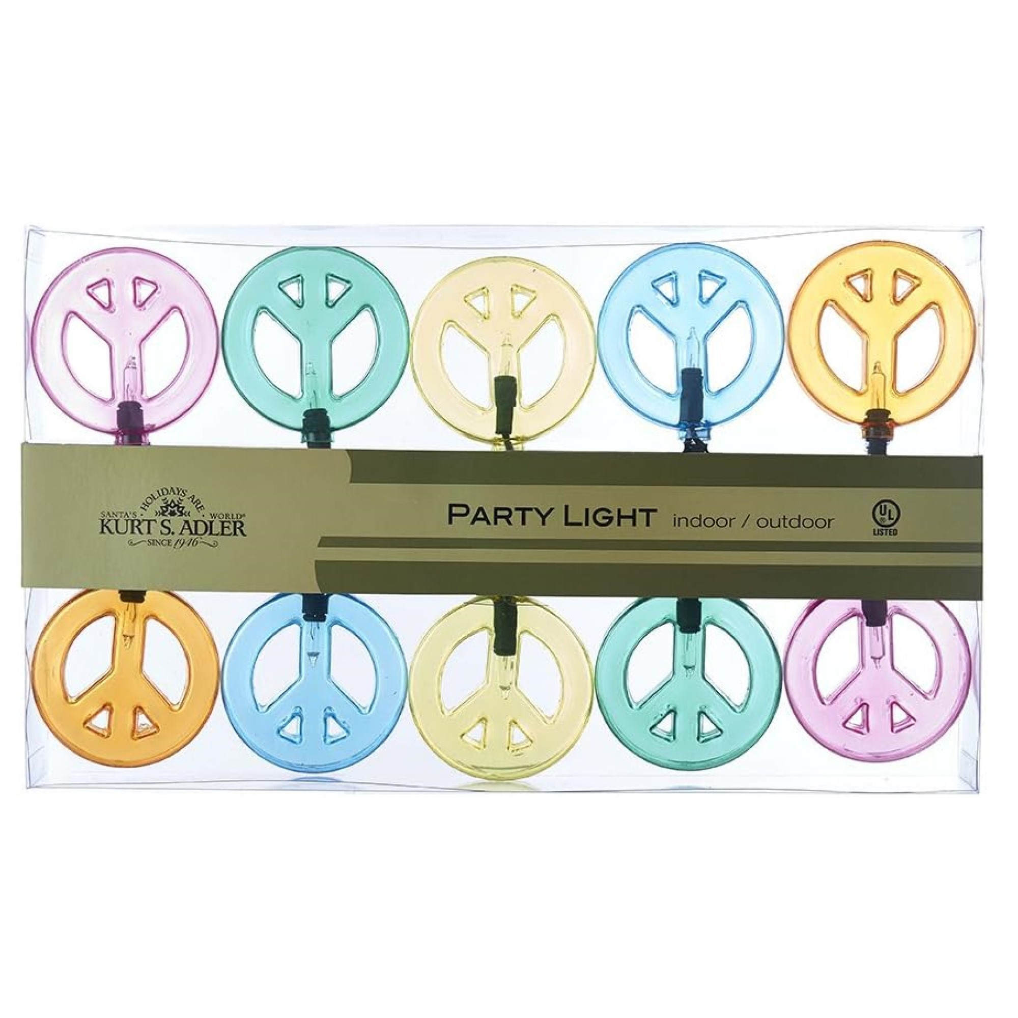 Kurt Adler Indoor/Outdoor UL 10-Light Peace Sign Light Set, 11.5ft
