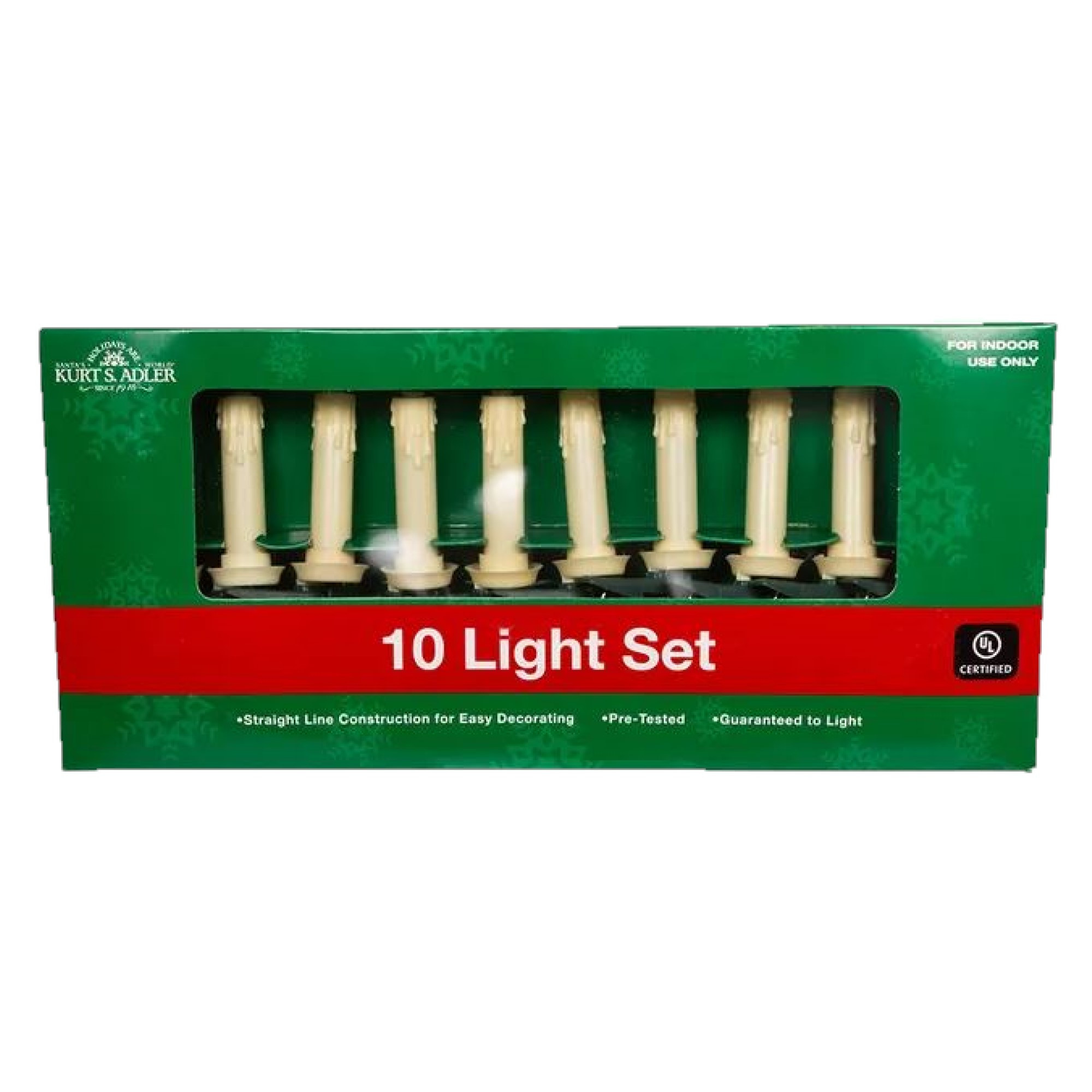 Kurt Adler Indoor UL 10-Light Clip-On White Candles Light Set, 9ft