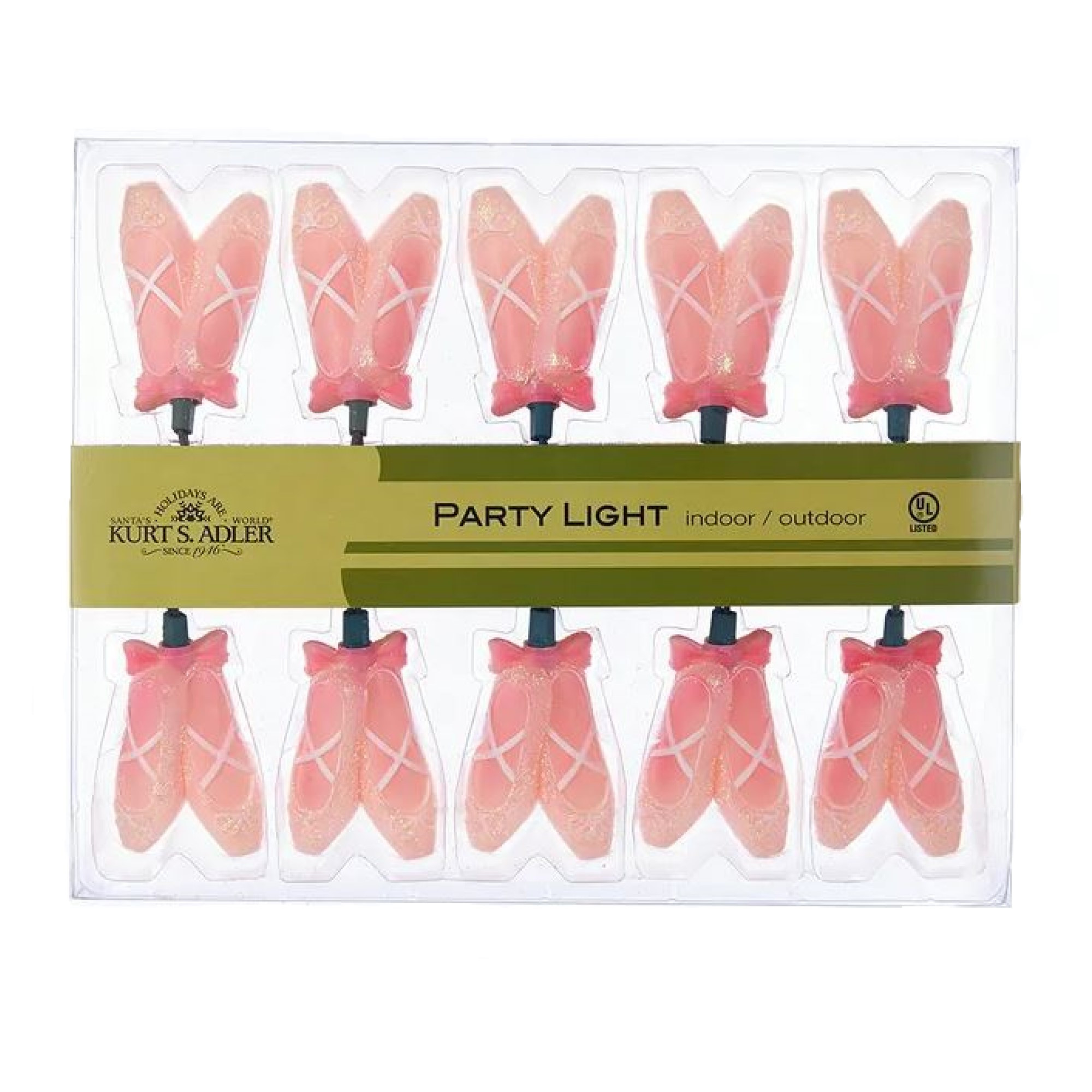Kurt Adler Indoor/Outdoor UL 10-Light Ballet Slippers Light Set, 9ft