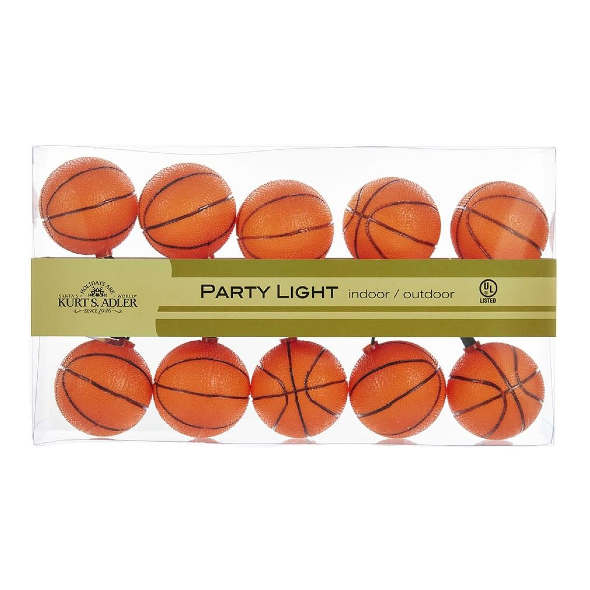 Kurt Adler Indoor/Outdoor UL 10-Light Basketball Light Set, 9ft