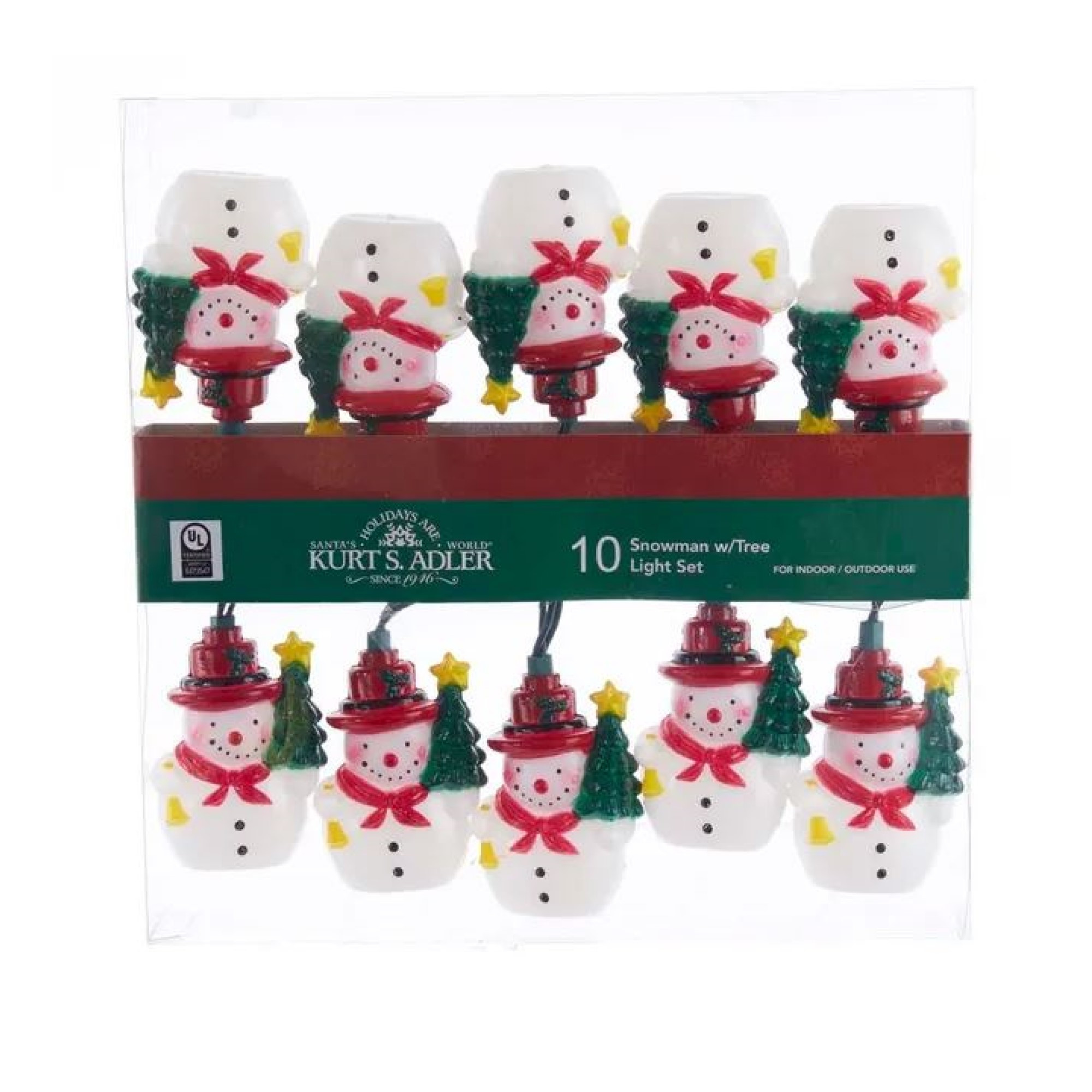 Kurt Adler Indoor/Outdoor UL 10-Light Snowman with Christmas Tree Light Set, 9ft