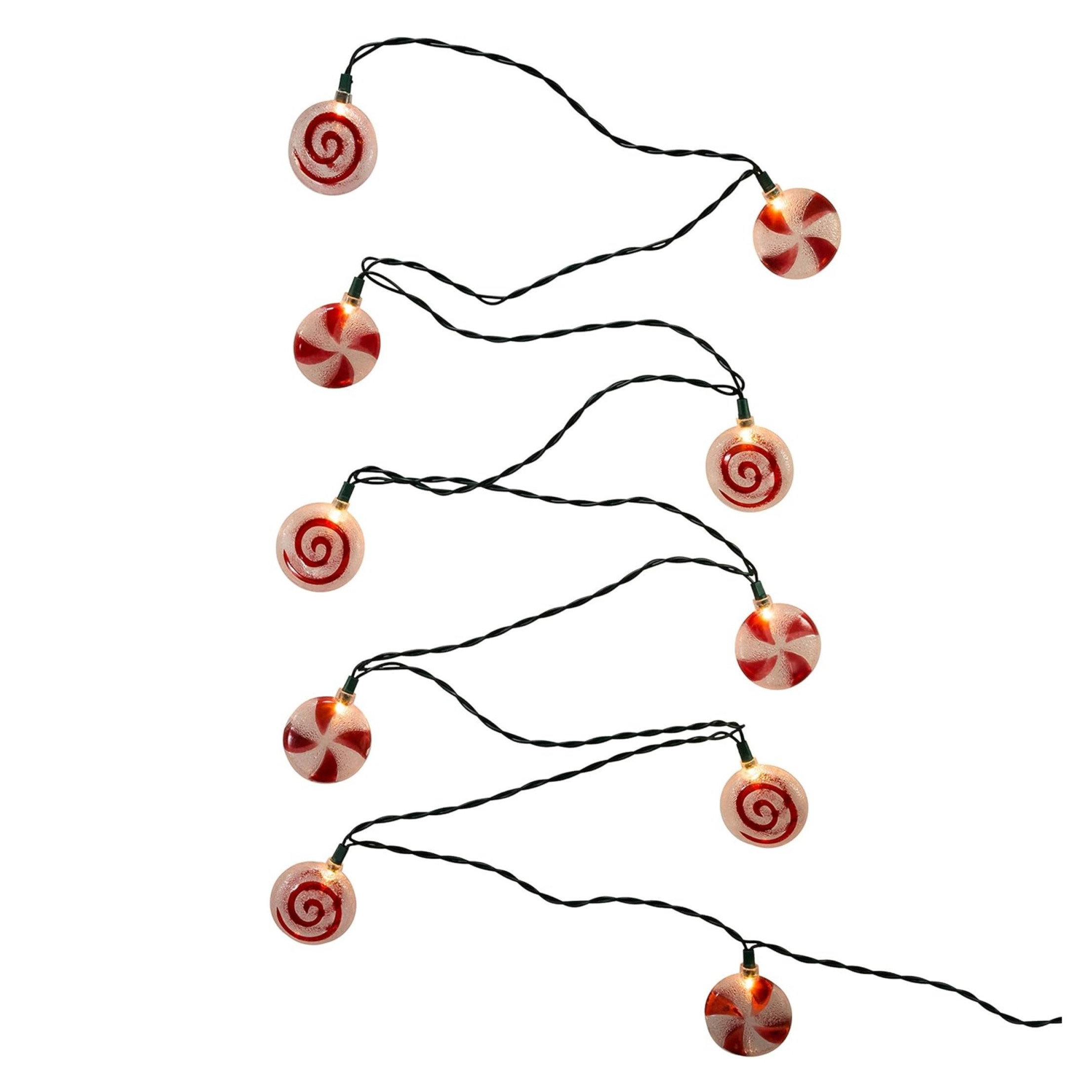 Kurt Adler Indoor/Outdoor UL 10-Light Peppermint Candy Light Set, 9ft