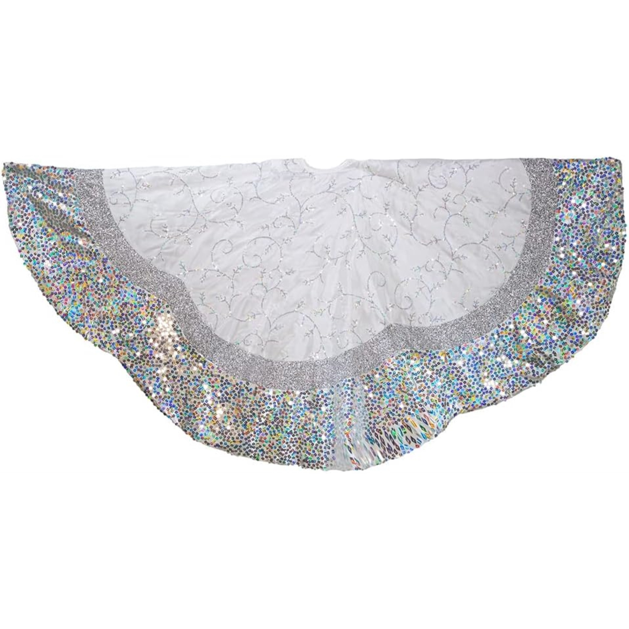 Kurt Adler Christmas Tree Skirt with Sequined Border Design, Silver, 60in