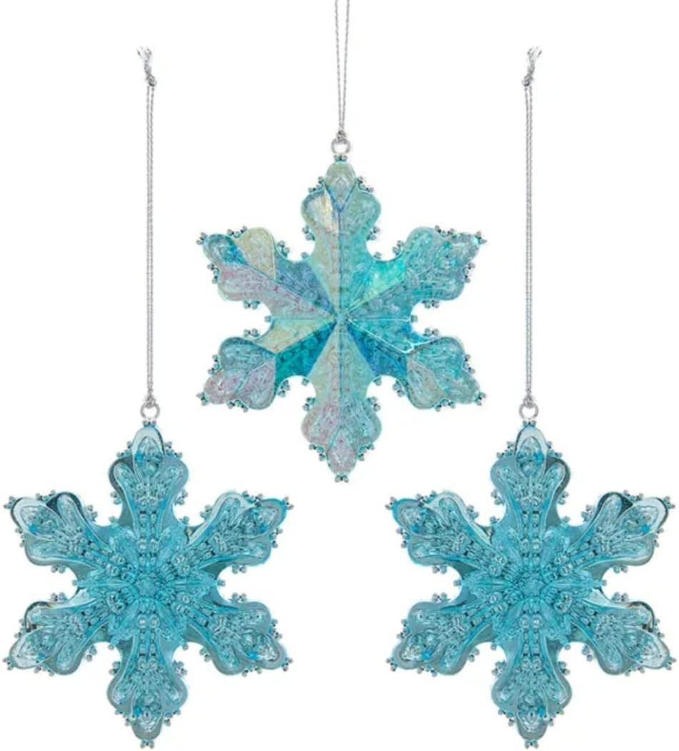 Kurt Adler Plastic Ornaments for Christmas Tree, Turquoise Snowflakes, Assorted (Pack of 3)