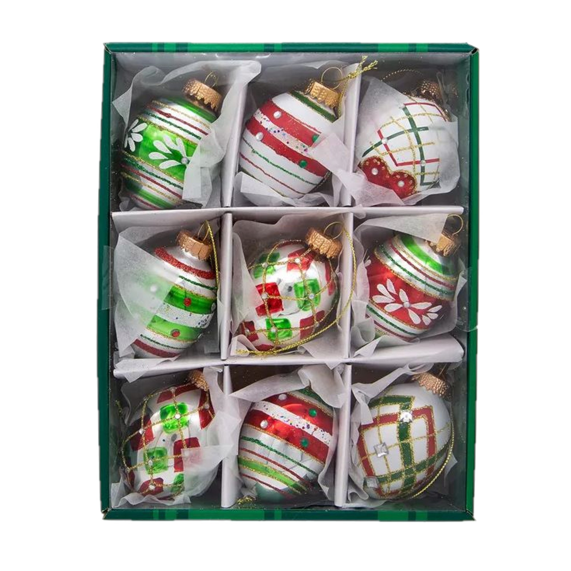 Kurt Adler Glass Ornaments for Christmas Tree, Red & Green Eggs (Pack of 9)