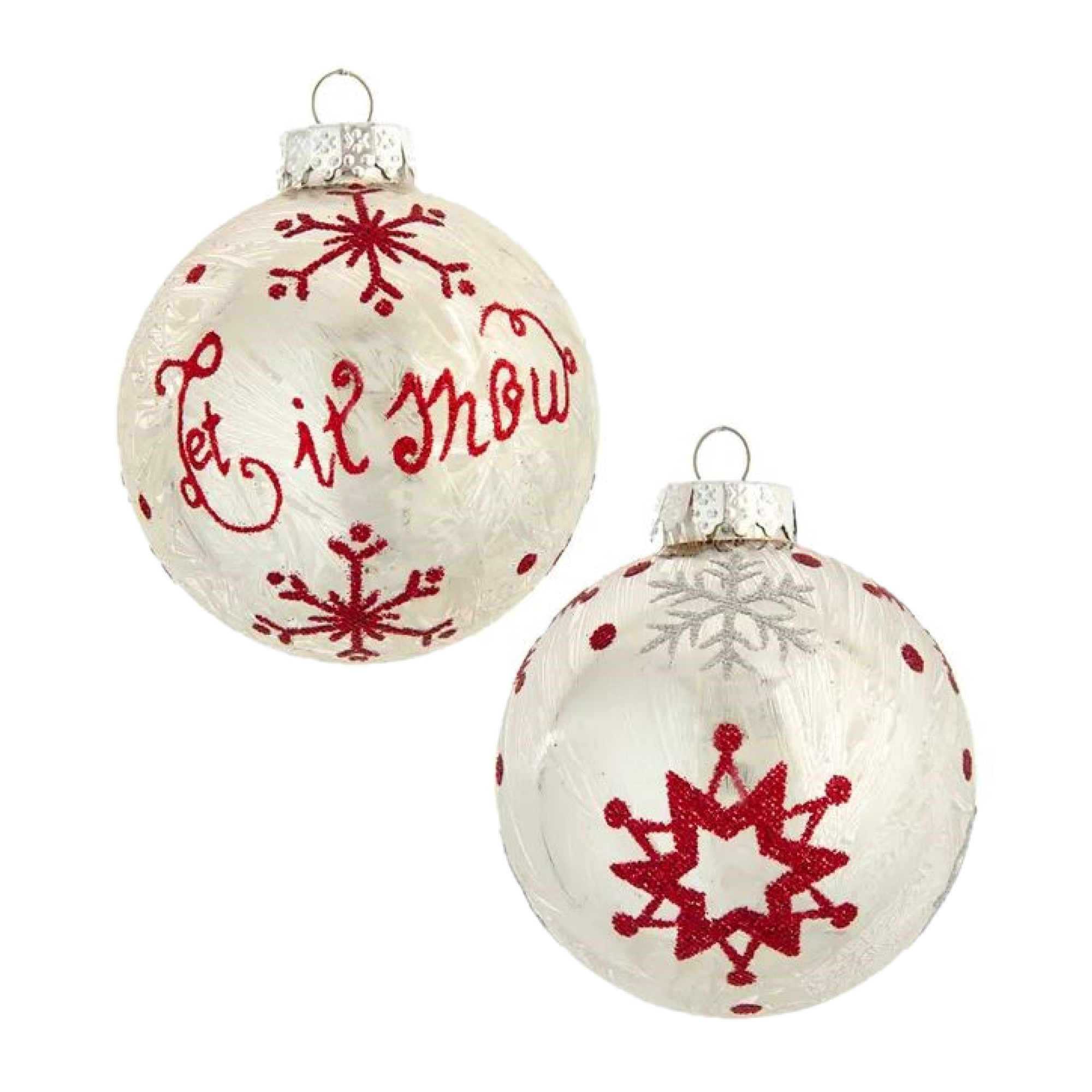 Kurt Adler Glass Ball Ornaments for Christmas Tree, Silver & Red Snowflake (Pack of 6)