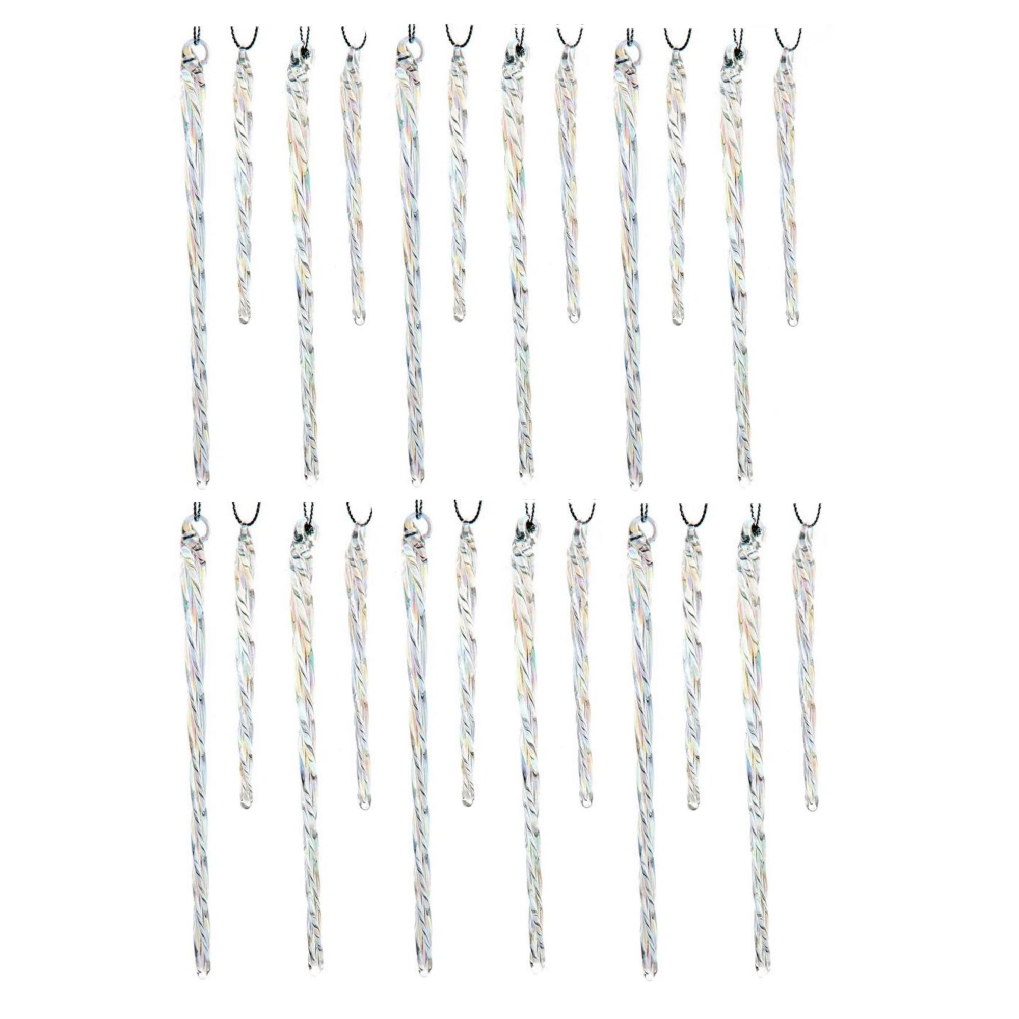 Kurt Adler Glass Ornaments for Christmas Tree, Iridescent Icicles (24-Piece Box Set)