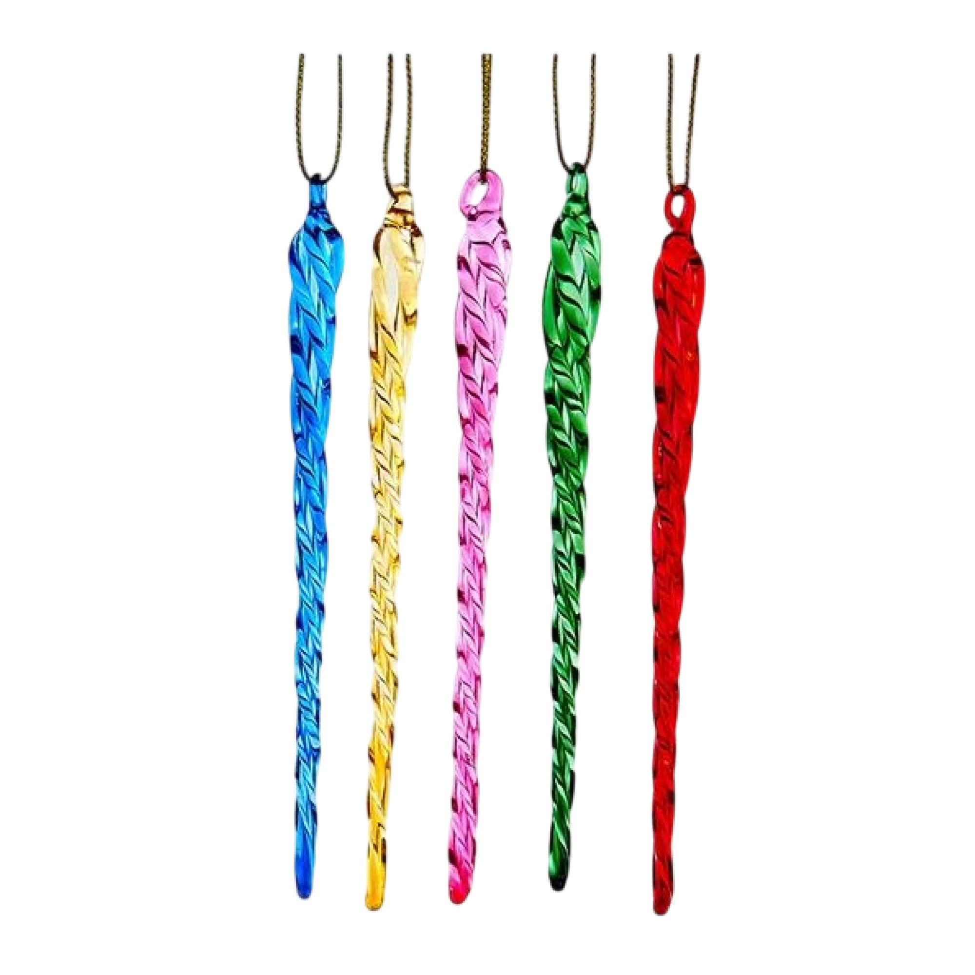 Kurt Adler Glass Ornaments for Christmas Tree, Multicolored Icicles (12-Piece Box)