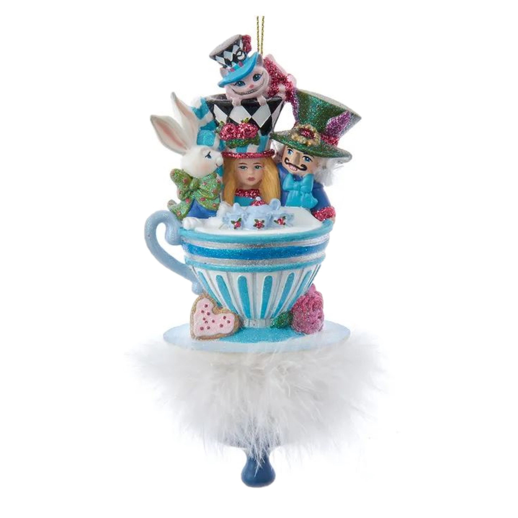 Kurt Adler Wooden Ornament for Christmas Tree, Alice & Friends Tea Party Hat