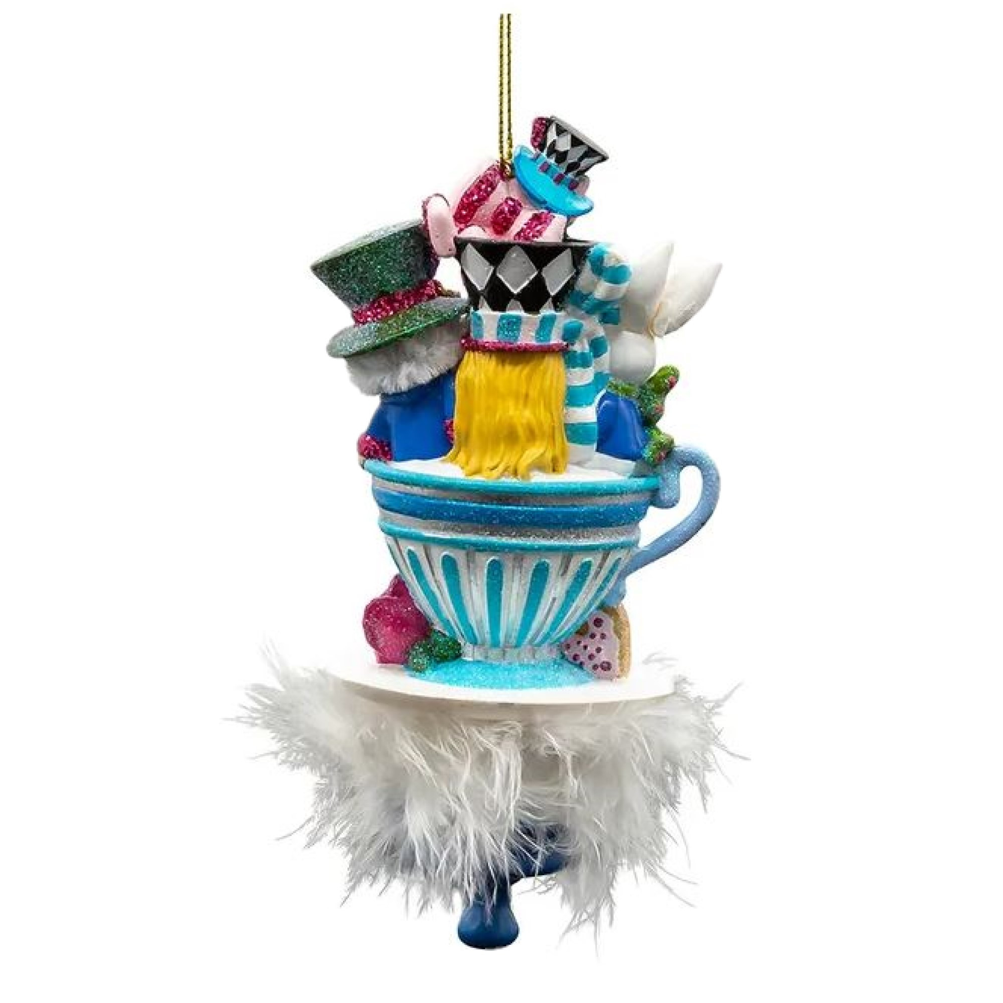 Kurt Adler Wooden Ornament for Christmas Tree, Alice & Friends Tea Party Hat