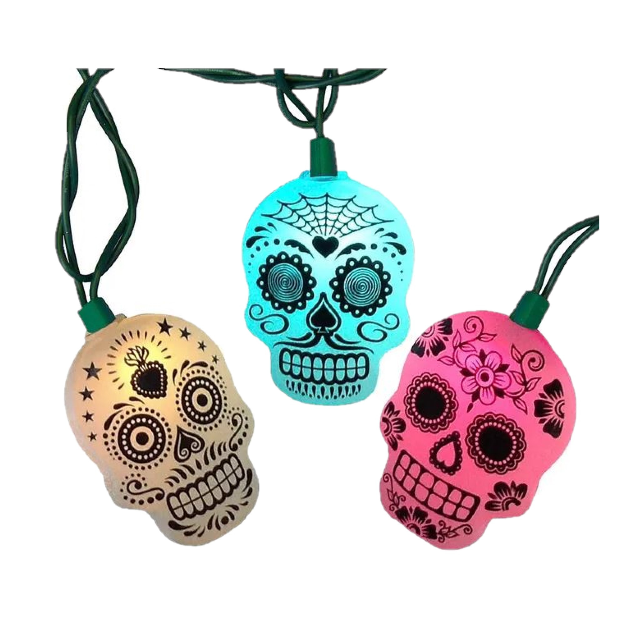 Kurt Adler Indoor/Outdoor UL 10-Light LED Sugar Skull Light Set, 11.5ft