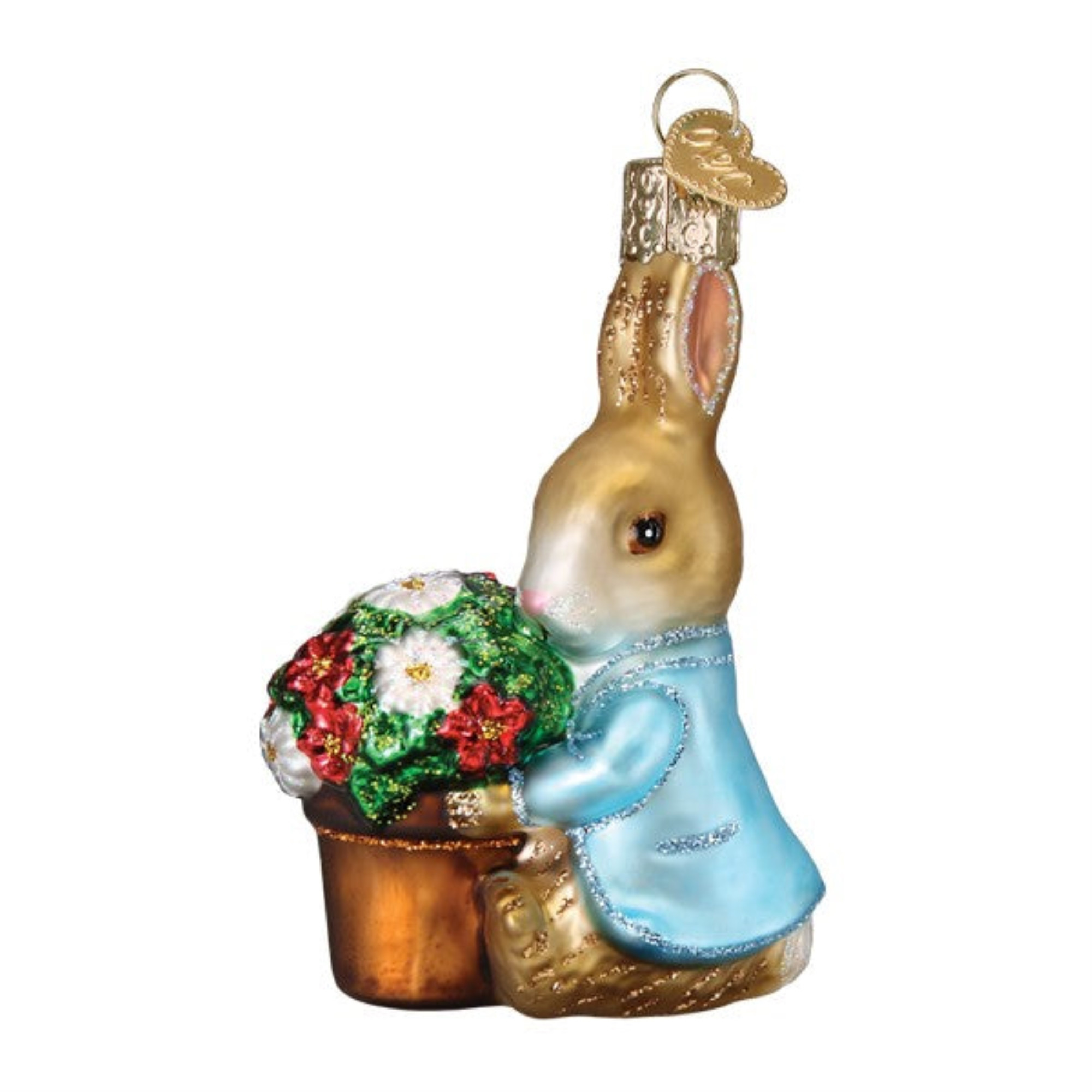 Old World Christmas Blown Glass Ornament for Christmas Tree, Peter Rabbit With Flower Pot