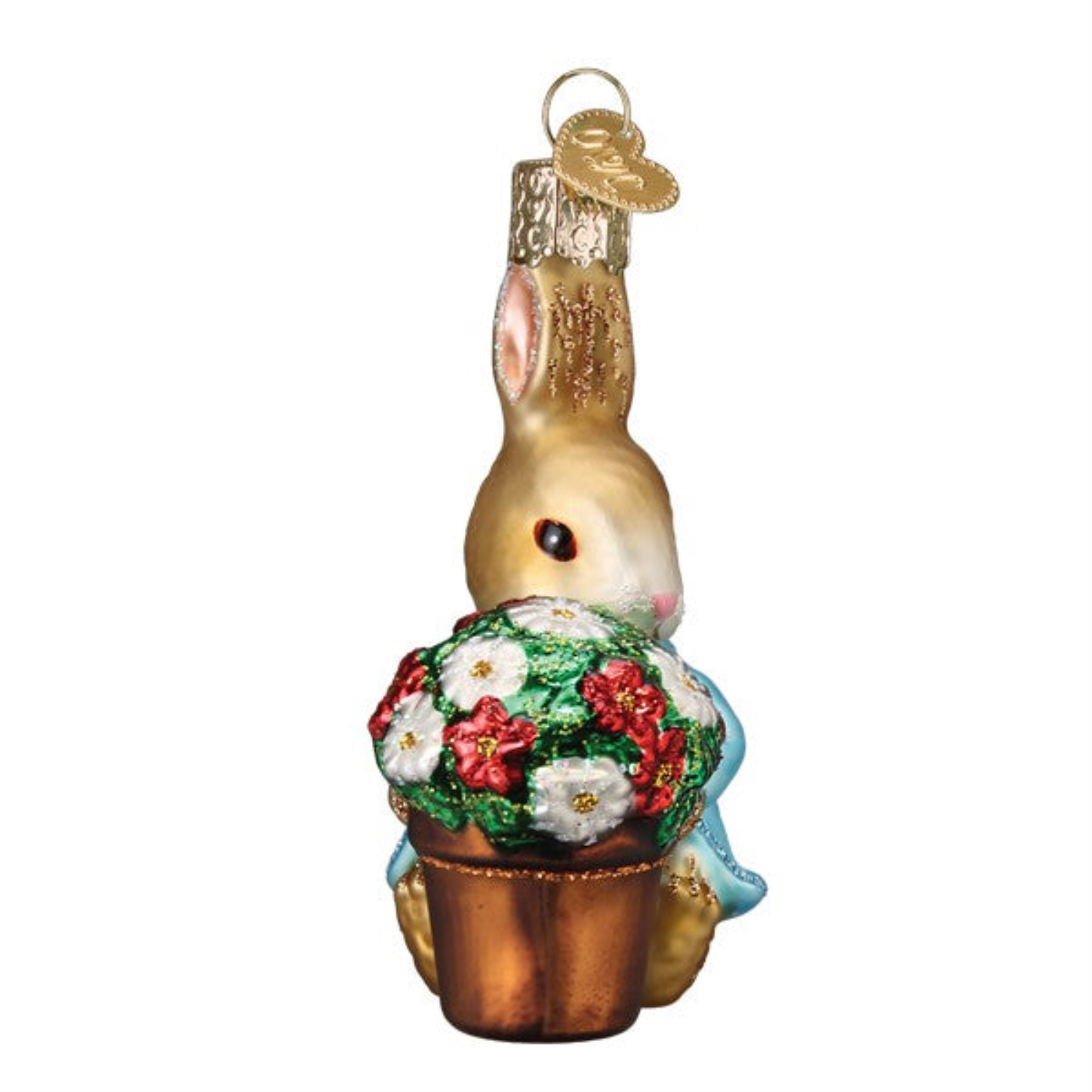 Old World Christmas Blown Glass Ornament for Christmas Tree, Peter Rabbit With Flower Pot
