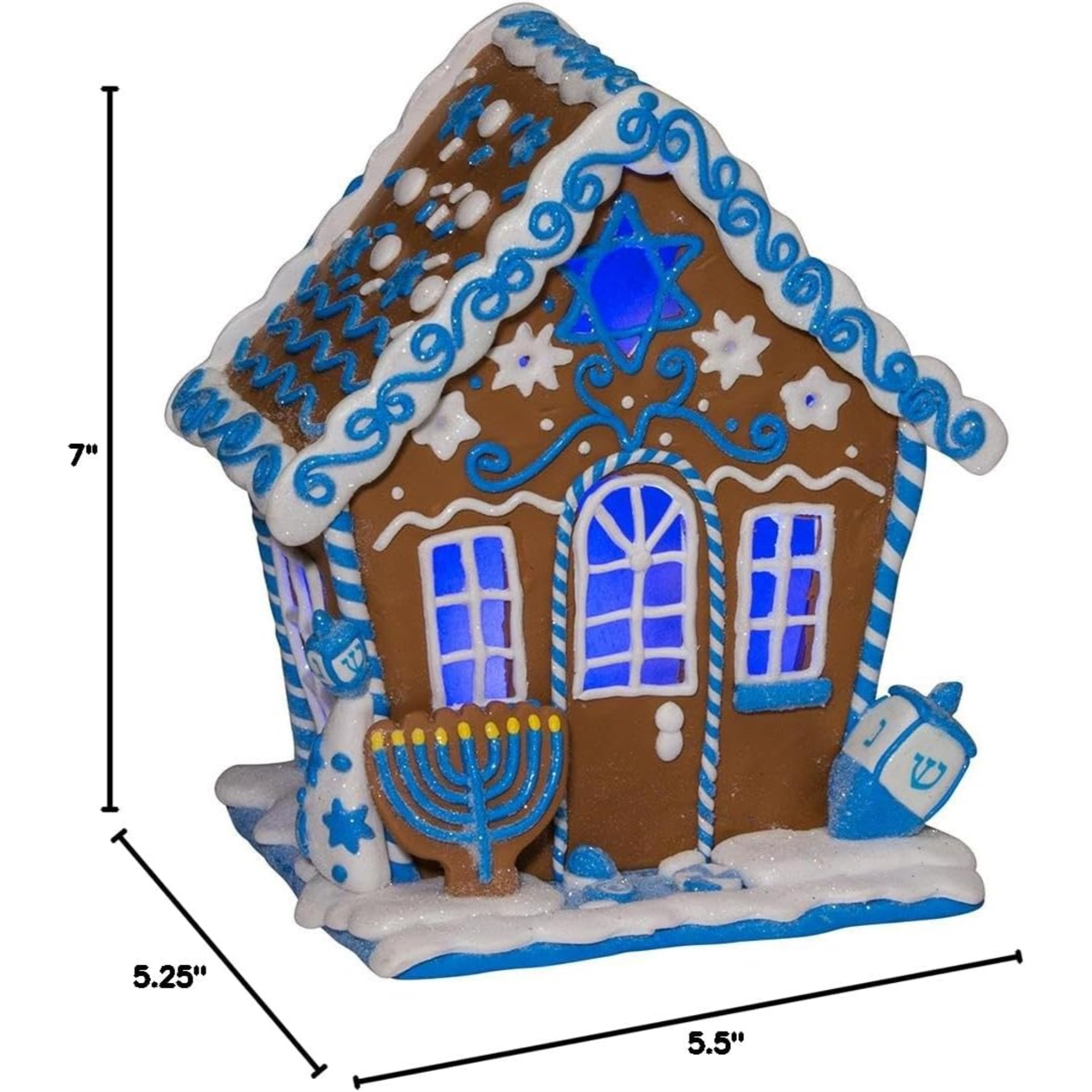 Kurt Adler LED Hanukkah Gingerbread House Christmas Tablepiece, Blue, 7in