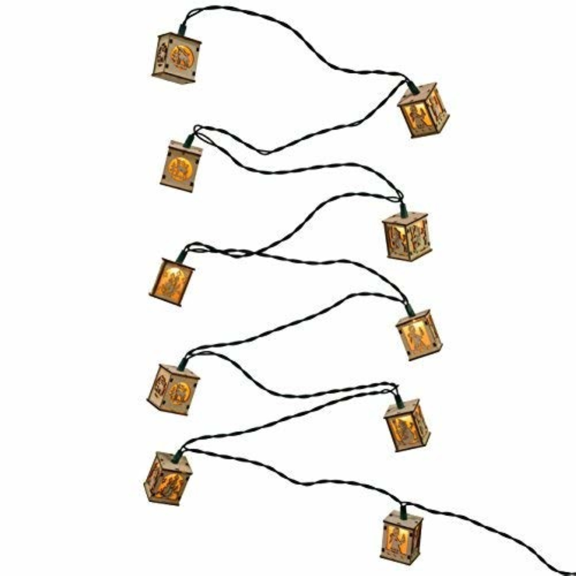 Kurt Adler Indoor/Outdoor Rustic Wooden Lantern Light Set, 10 UL-Listed Incandescent Lights, 9'