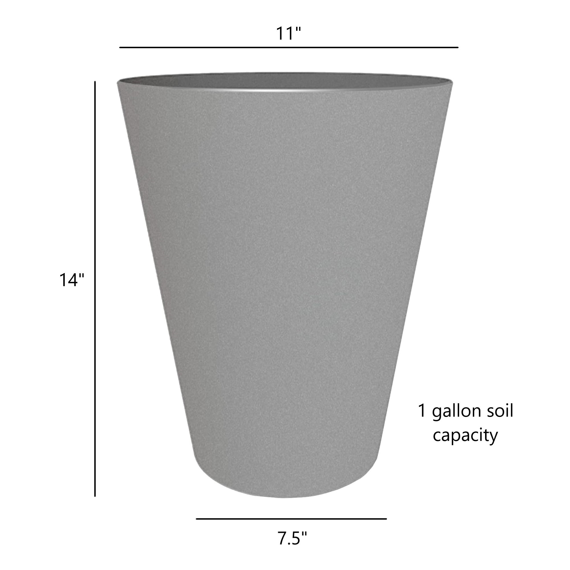 Bloem Indoor/Outdoor Tall Finley Tapered Round, 100% Recycled Plastic Pot, 4 Gallon Soil Capacity, 14”