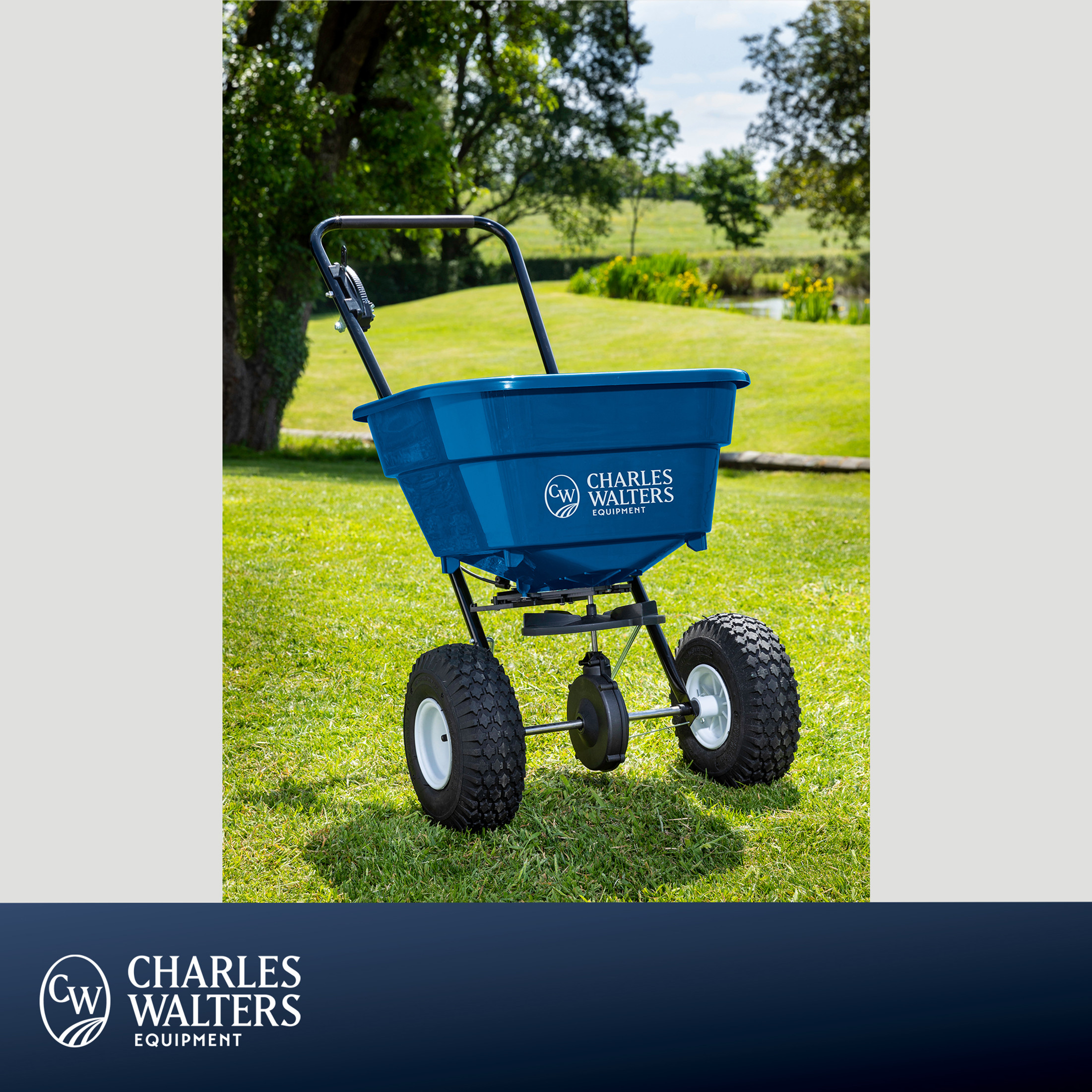 Charles Walters Equipment CW1500 Estate Style Broadcast Spreader for Spreading Fertilizer and Ice Melt on Lawns, Sidewalks, and Driveways, 65lb Capacity, 31" x 32"