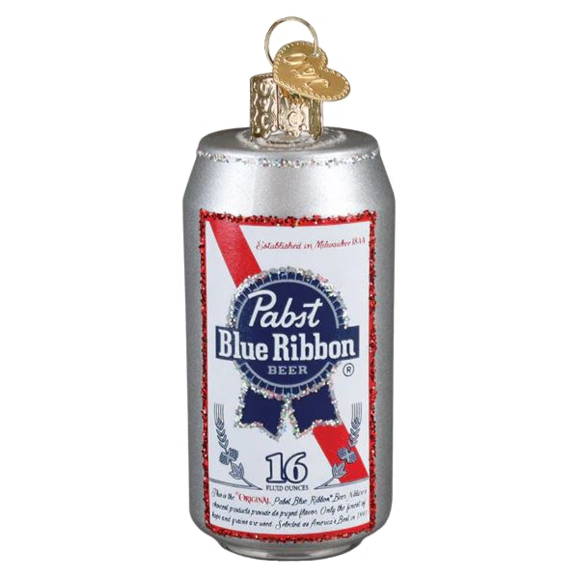 Old World Christmas Blown Glass Ornament for Christmas Tree, Pabst Blue Ribbon Beer Can