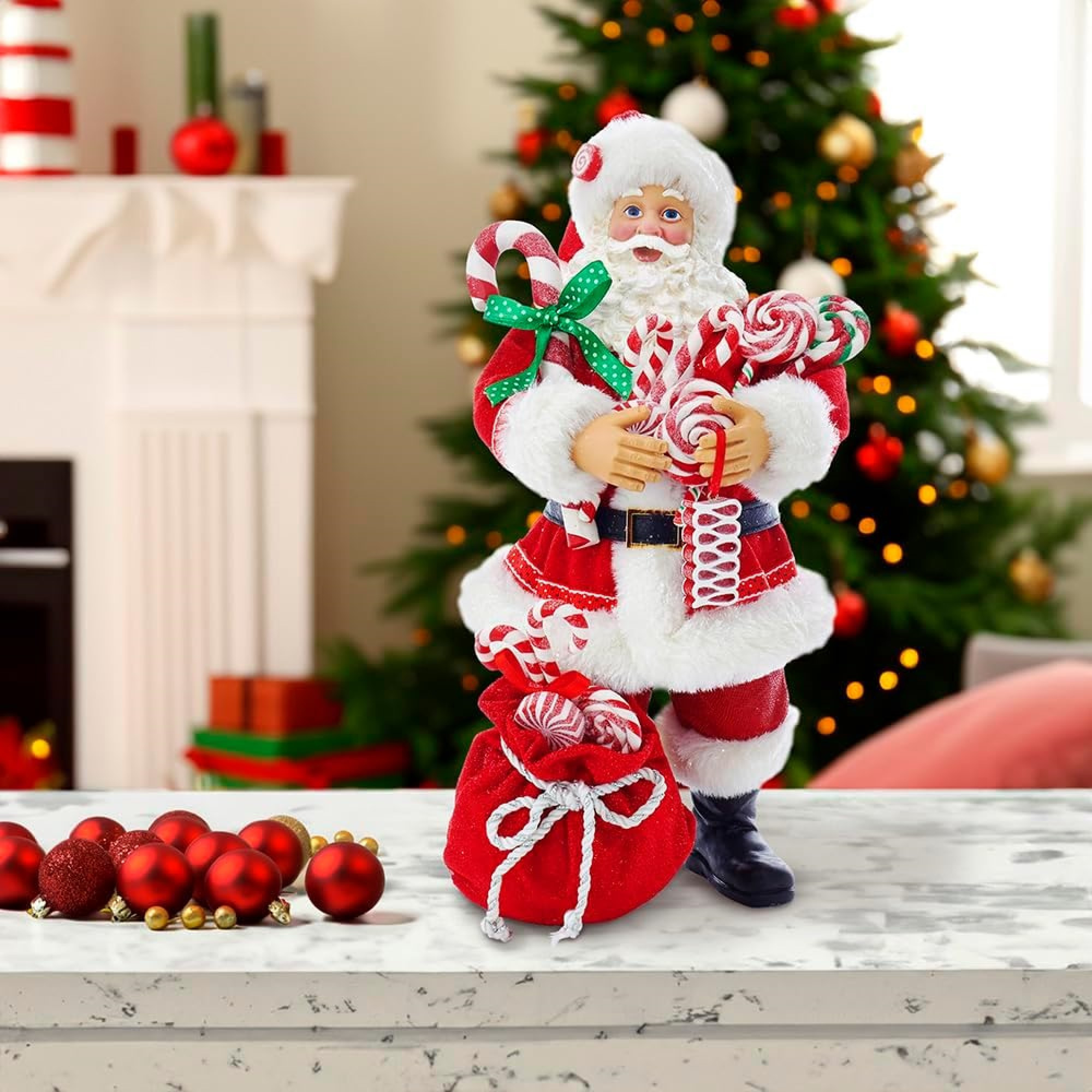 Kurt Adler Fabriché Figurine, Santa with Christmas Candy & Bag, 10.5in