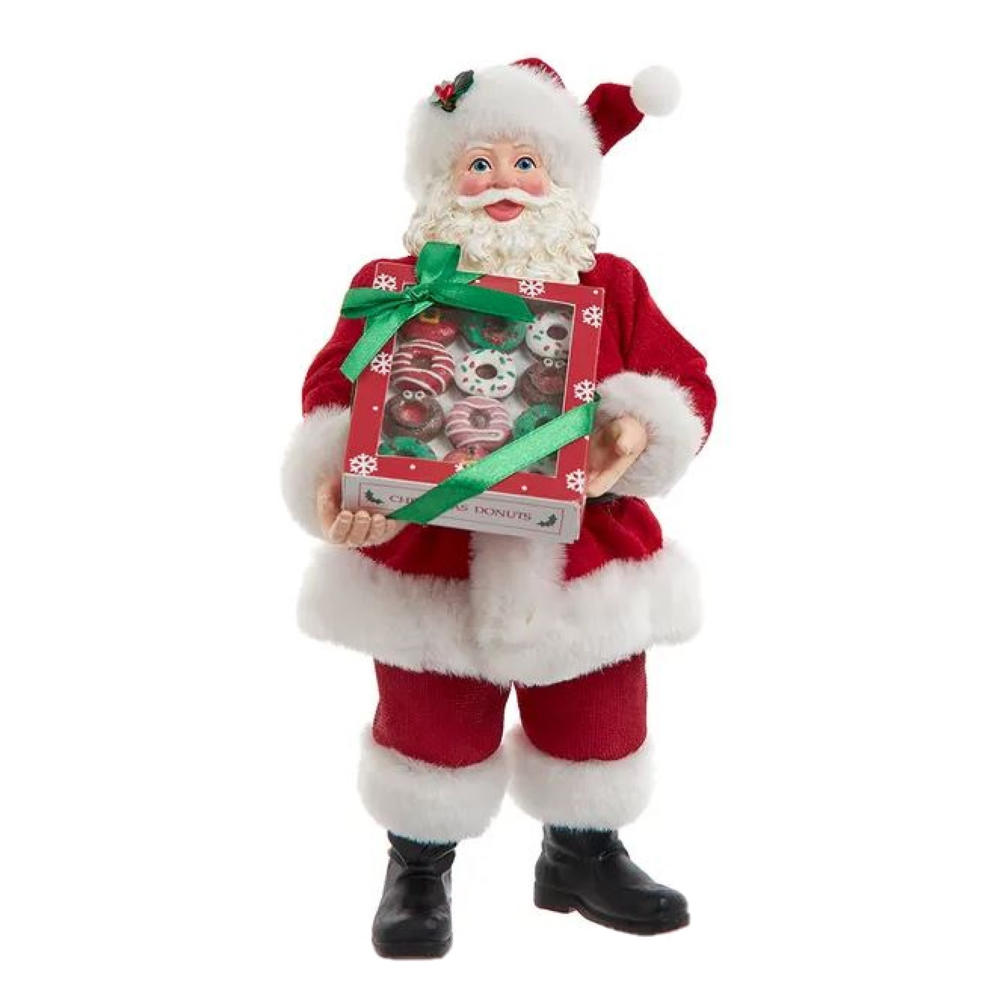 Kurt Adler Fabriche Christmas Figurine, Santa with Box of Donuts, 10.5in