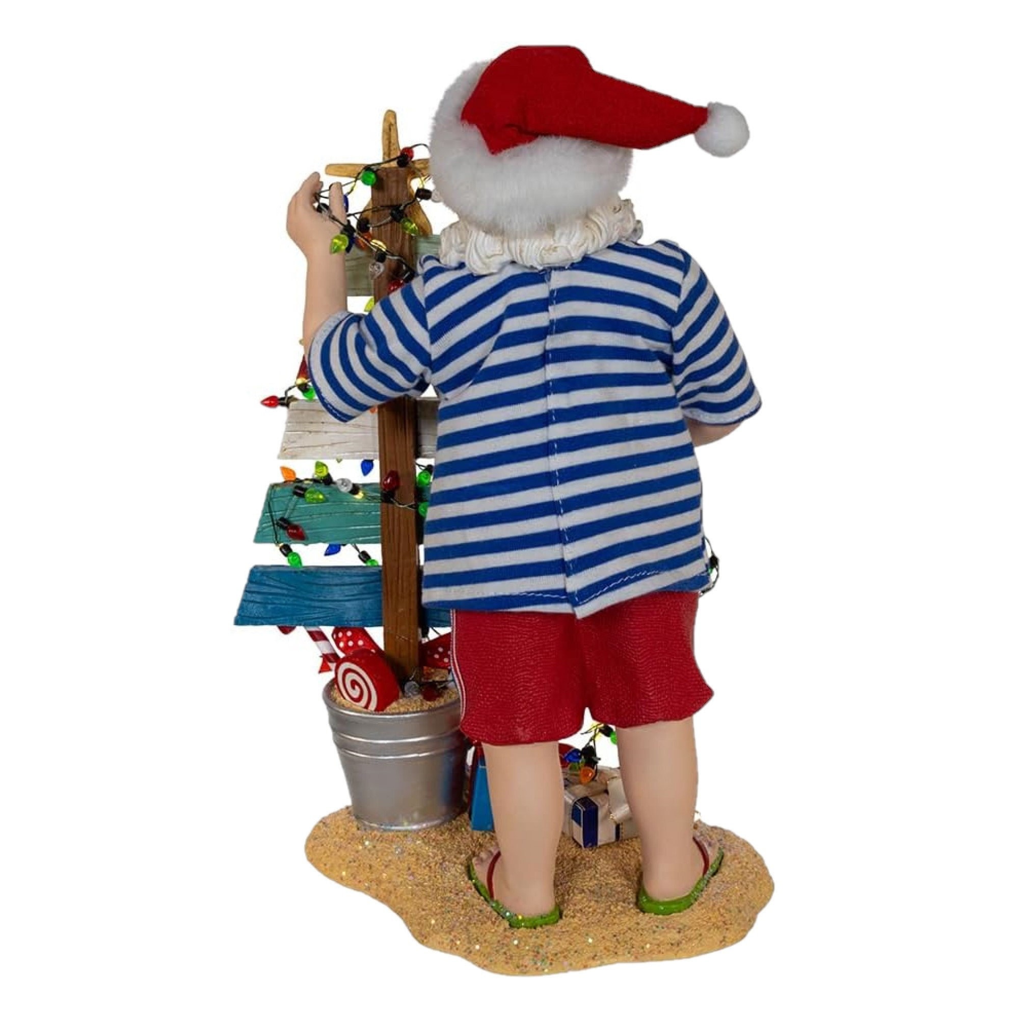 Kurt Adler Battery Operated Fabriche Christmas Figurine, Beach Santa with Lighted Sign, 10.5in