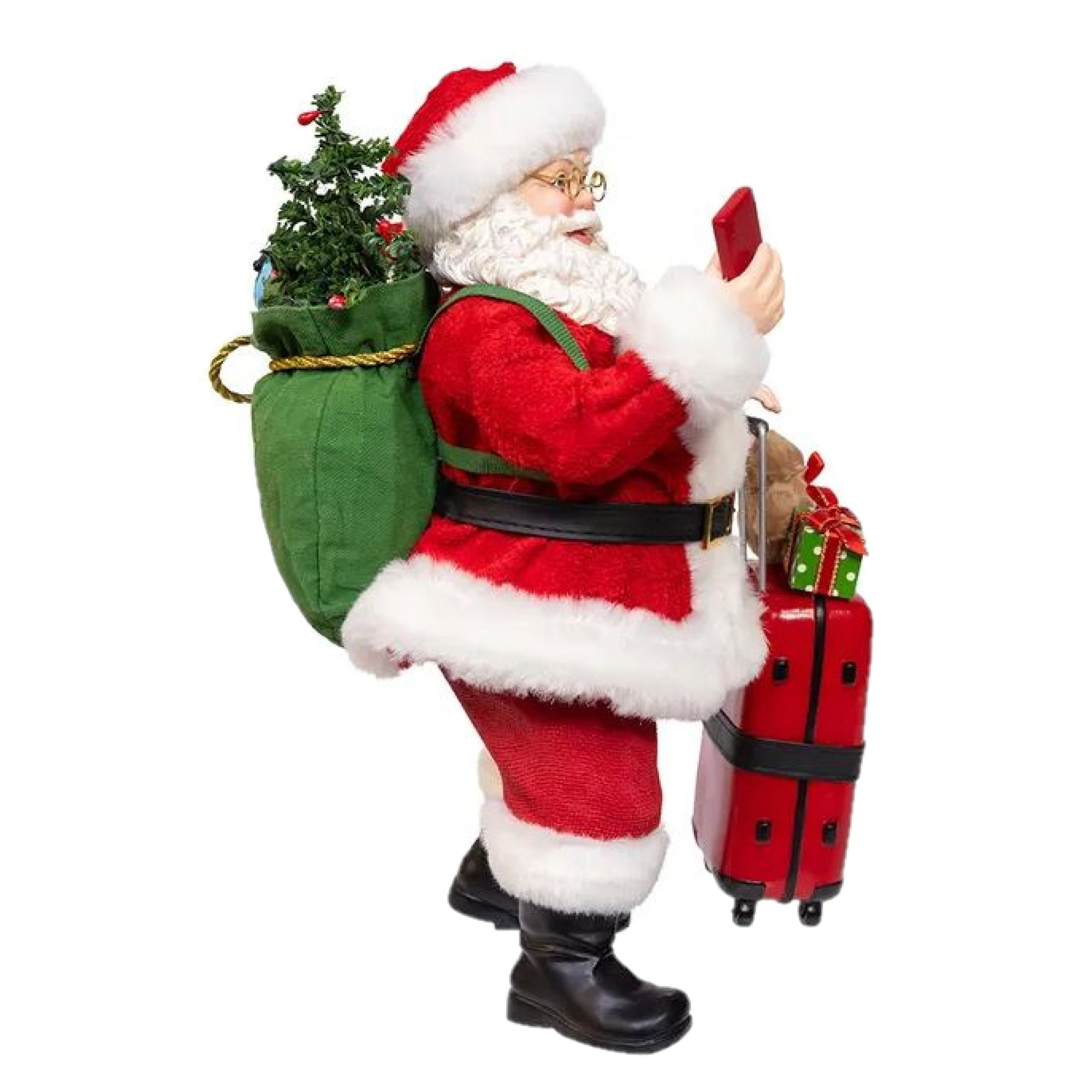 Kurt Adler Fabriche Christmas Figurines, Santa with Red Luggage, 10.5in (Set of 2)