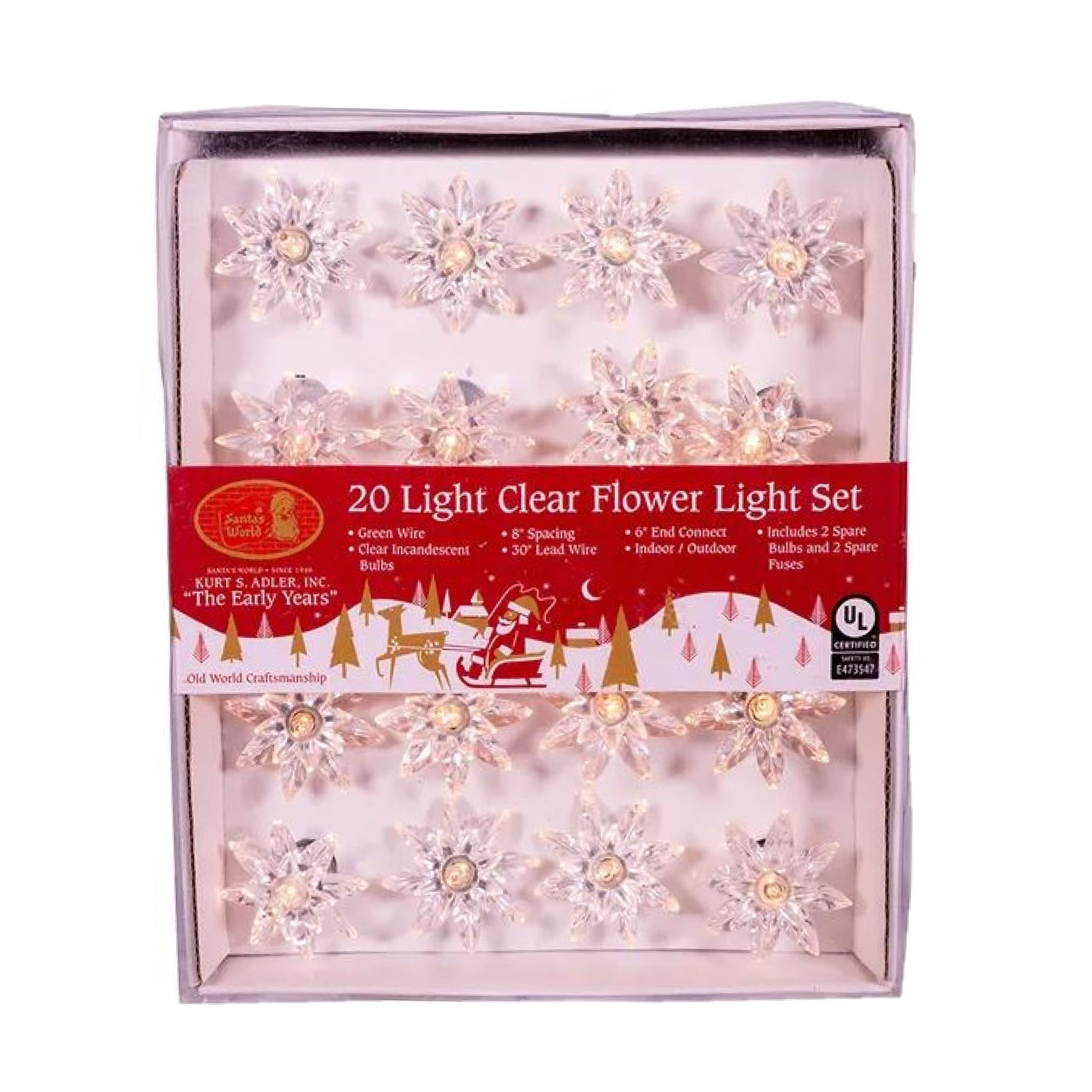 Kurt Adler Indoor/Outdoor UL 20-Light Flower Light Set, Clear, 15.5ft