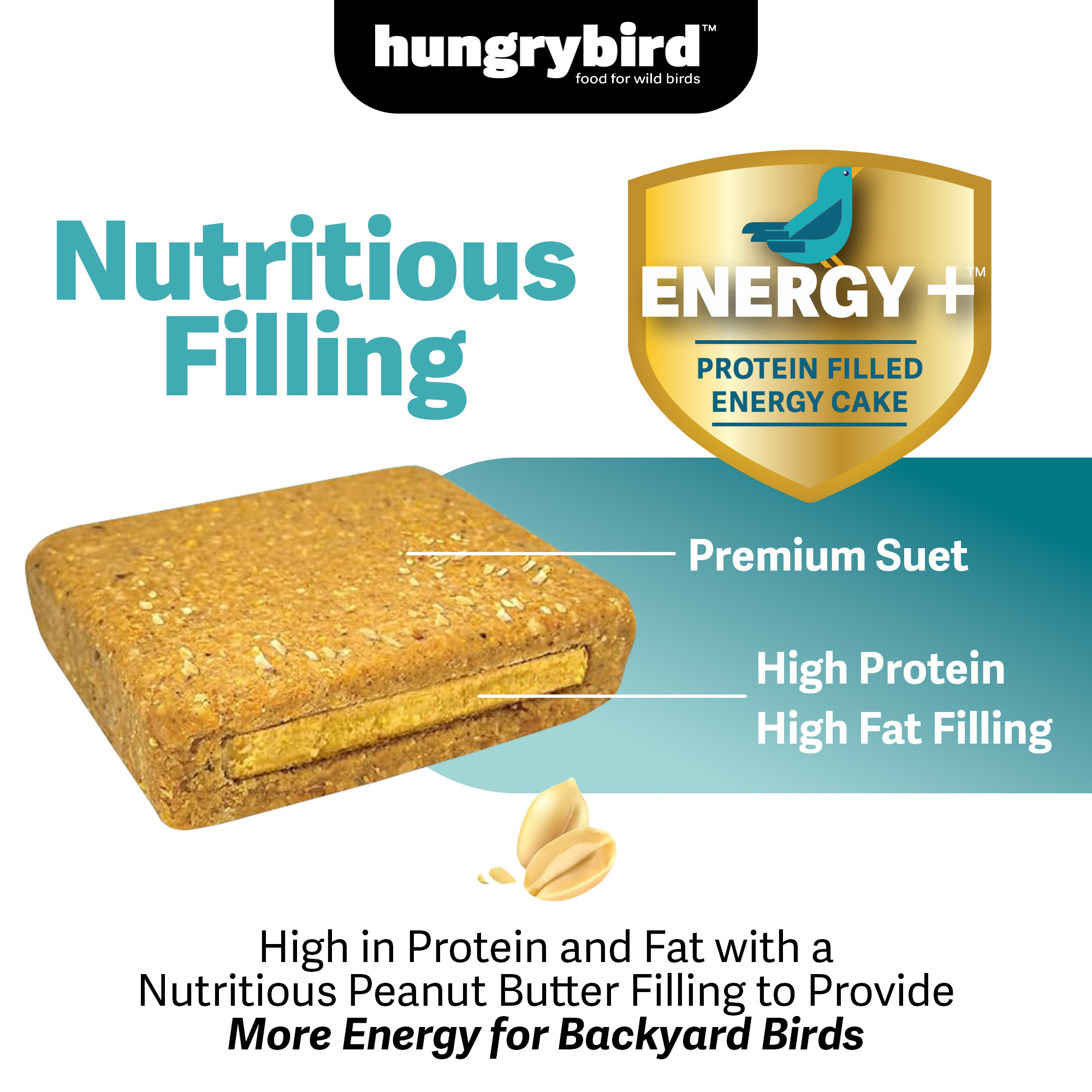 Hungrybird Energy+ No-Melt, High-Protein Suet Cake with Peanut Butter Filling
