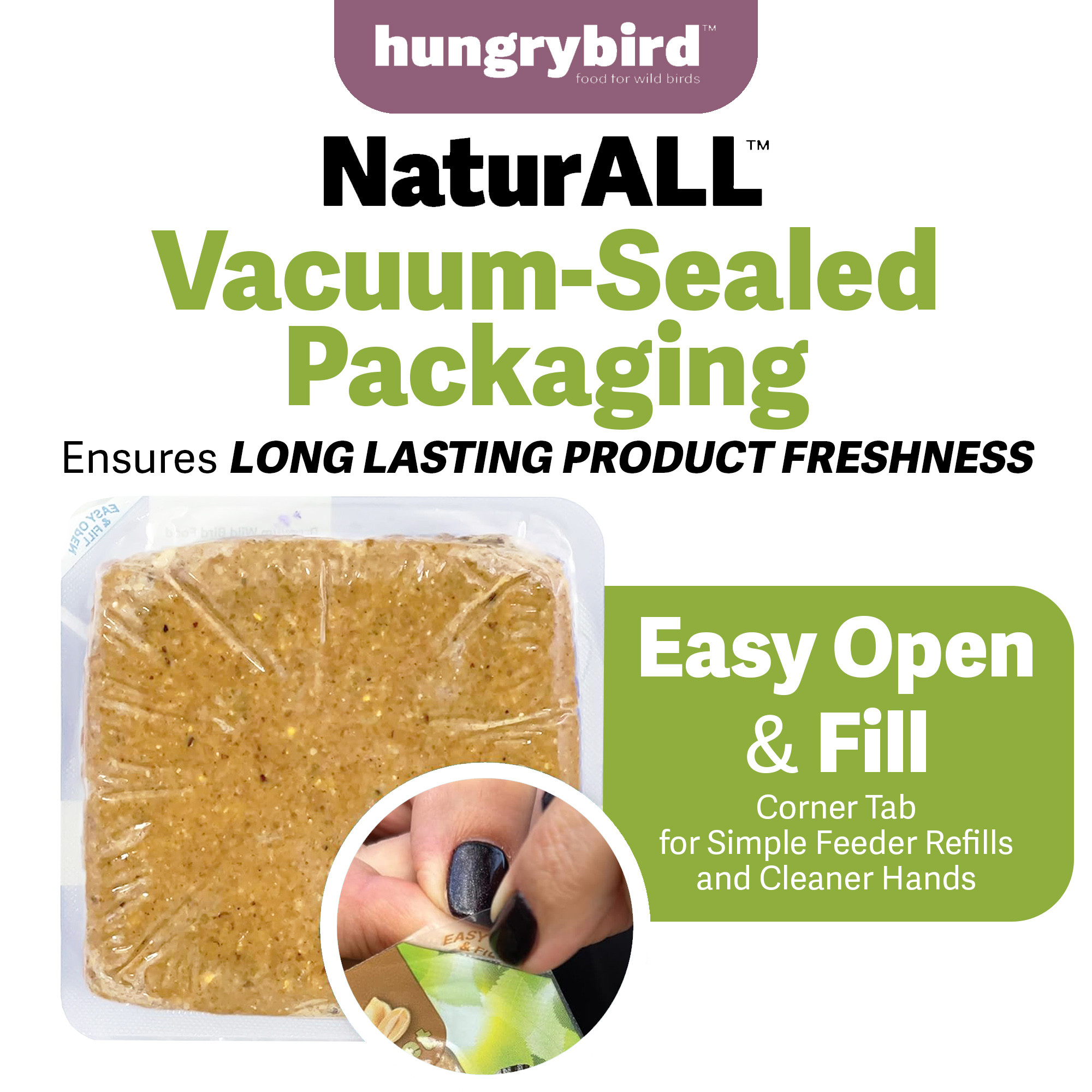 Hungrybird NaturAll Non-GMO, High-Protein Berry Suet Cake for Wild Bird Feeders