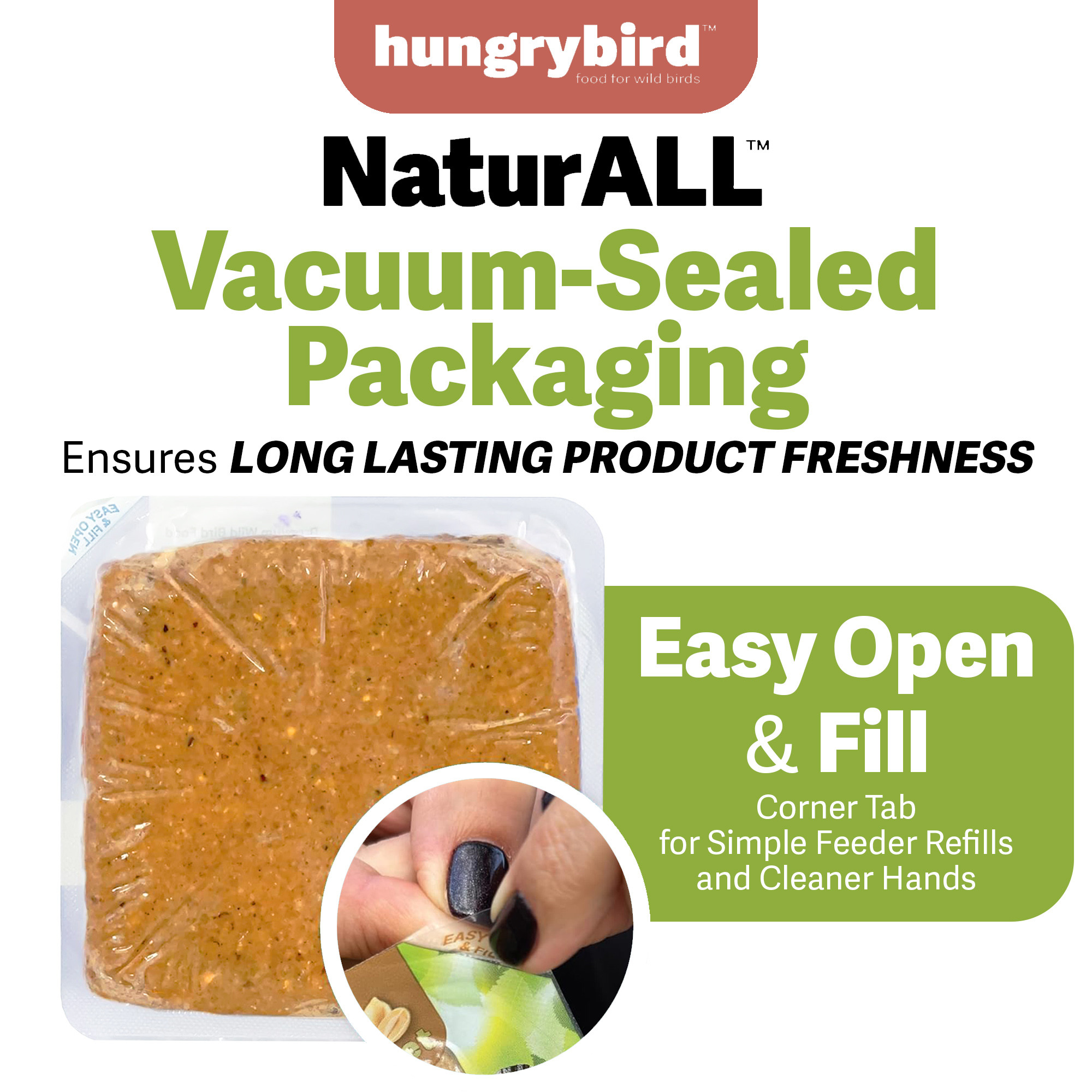 Hungrybird NaturAll Non-GMO, High-Protein Hot Pepper Suet Cake for Ouside Wild Bird Feeders