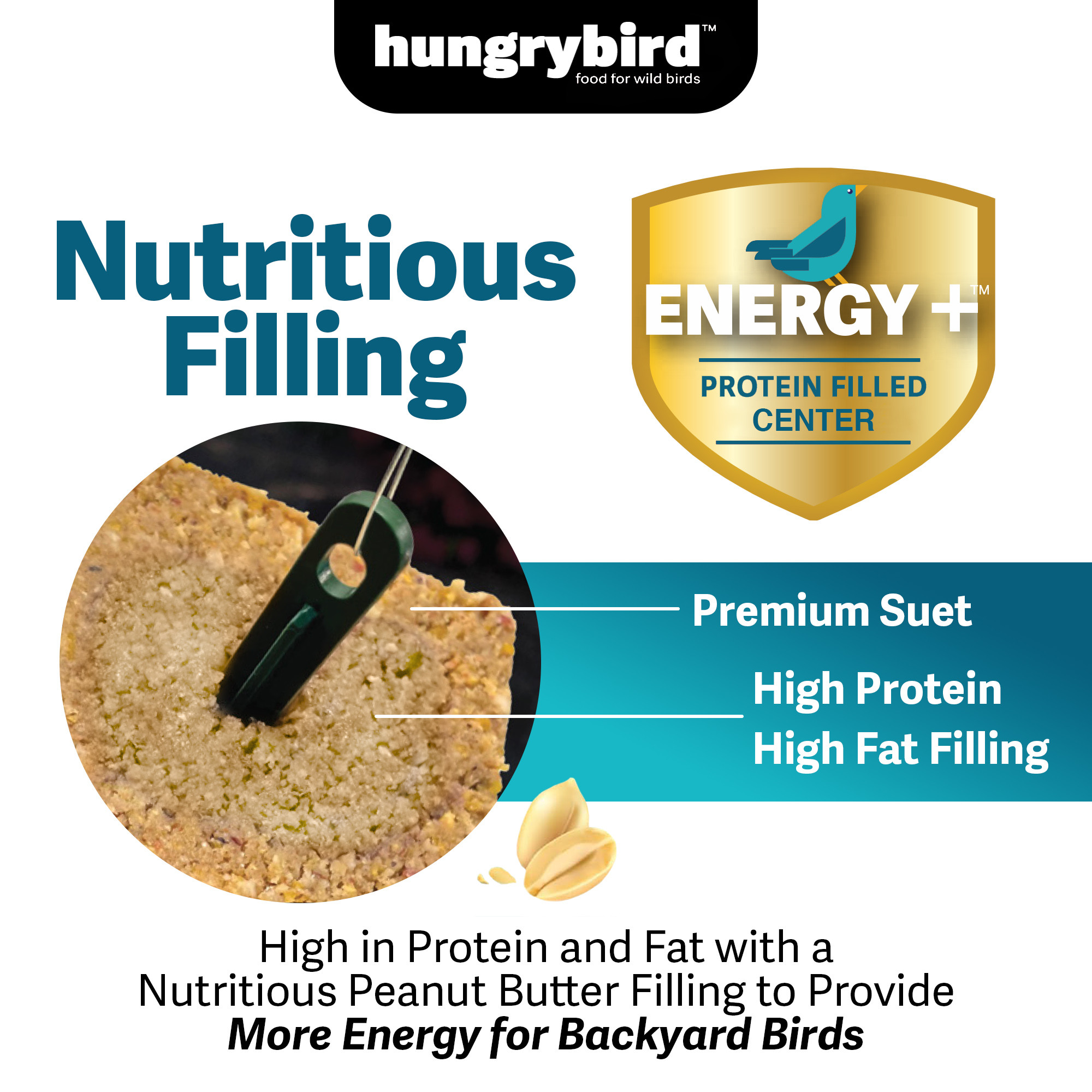 Hungrybird Energy+ High-Protein Suet Bar with Peanut Butter Filling