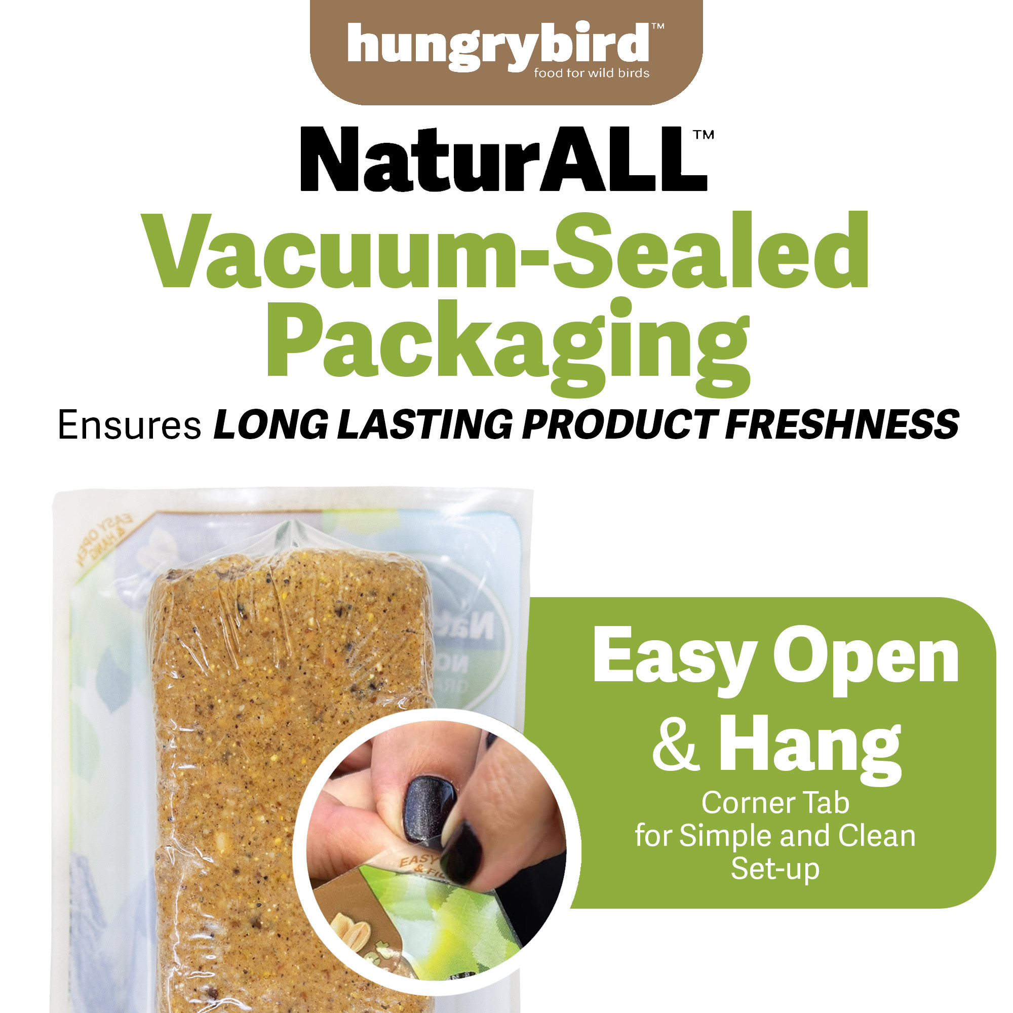 Hungrybird NaturAll Non-GMO, High-Protein Suet Bar with Peanut Butter Filling for Outside Wild Birds