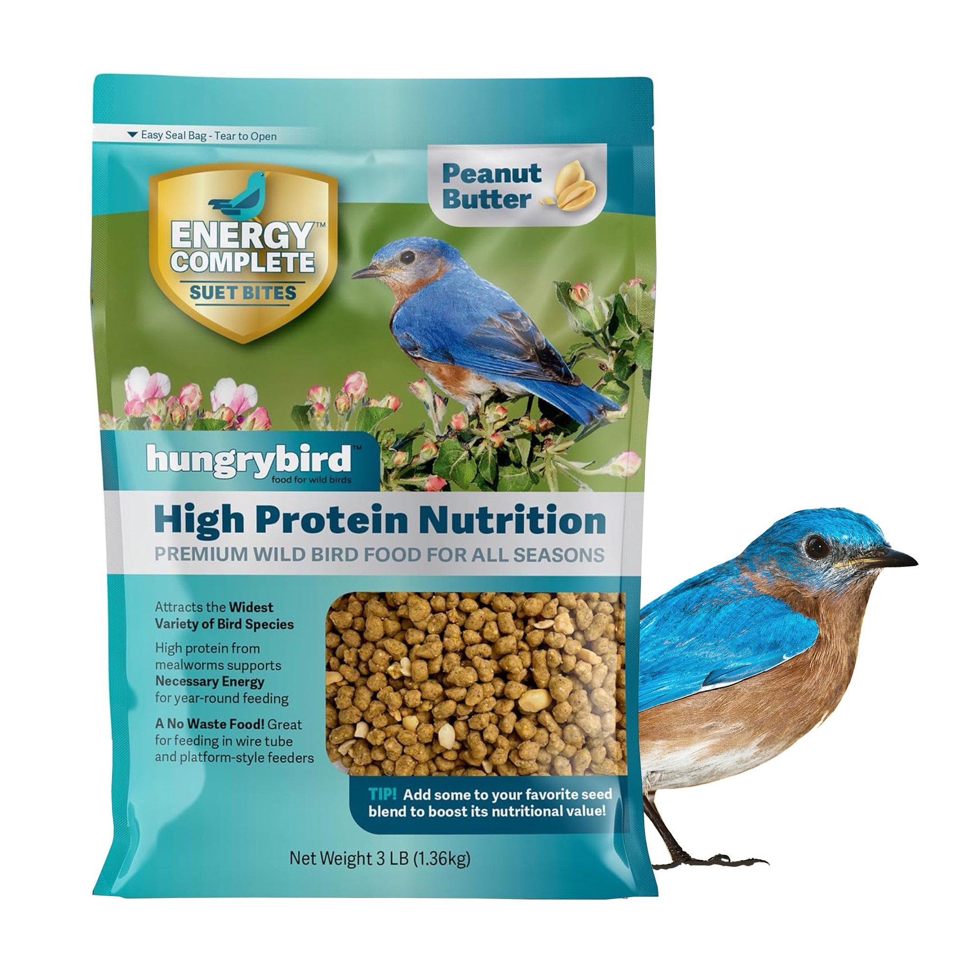 Hungrybird Energy Complete, 3lb - High-Protein Peanut Butter Suet Bites for Outside Wild Birds