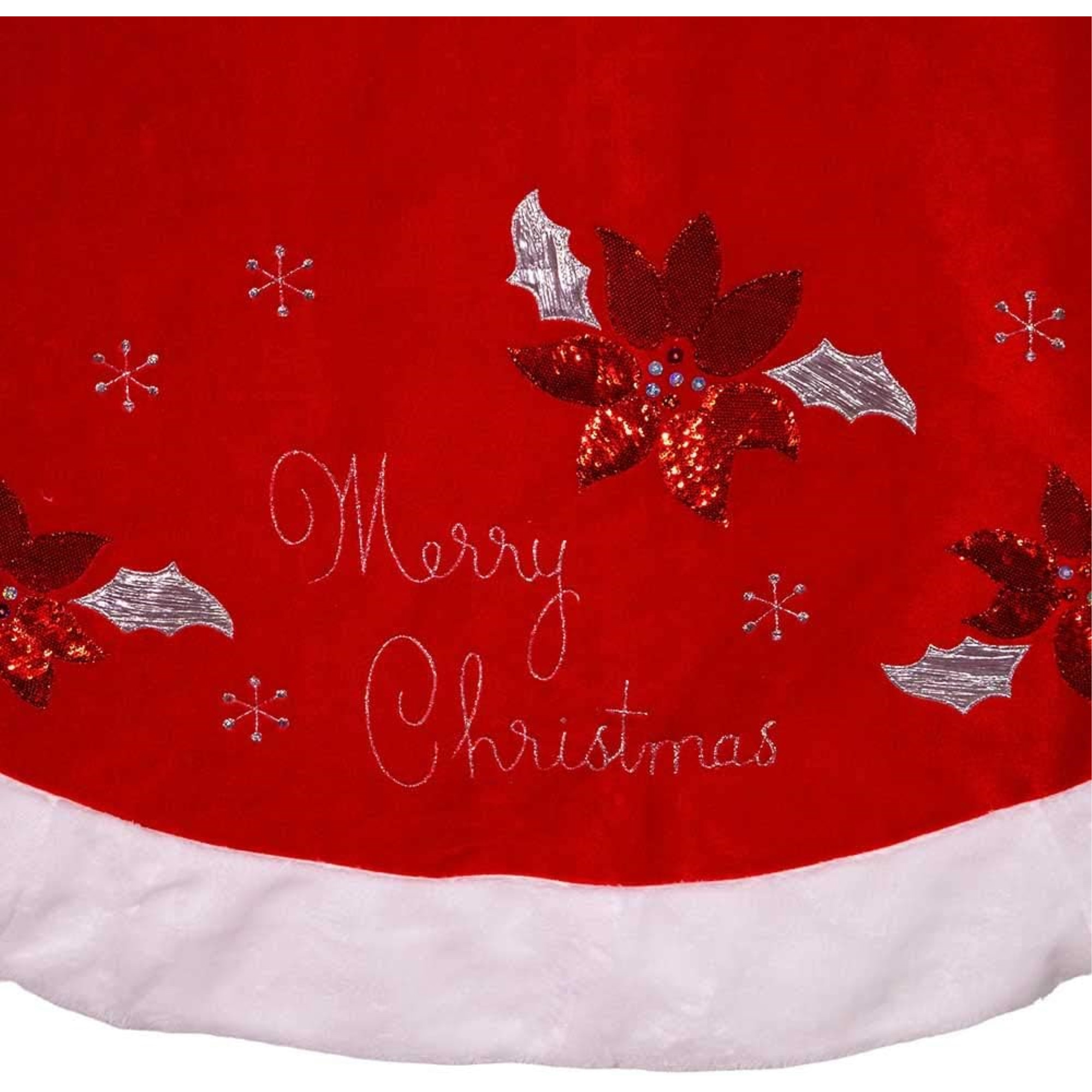 Kurt Adler Christmas Tree Skirt with Embroidered Pattern Design, Red, 72in