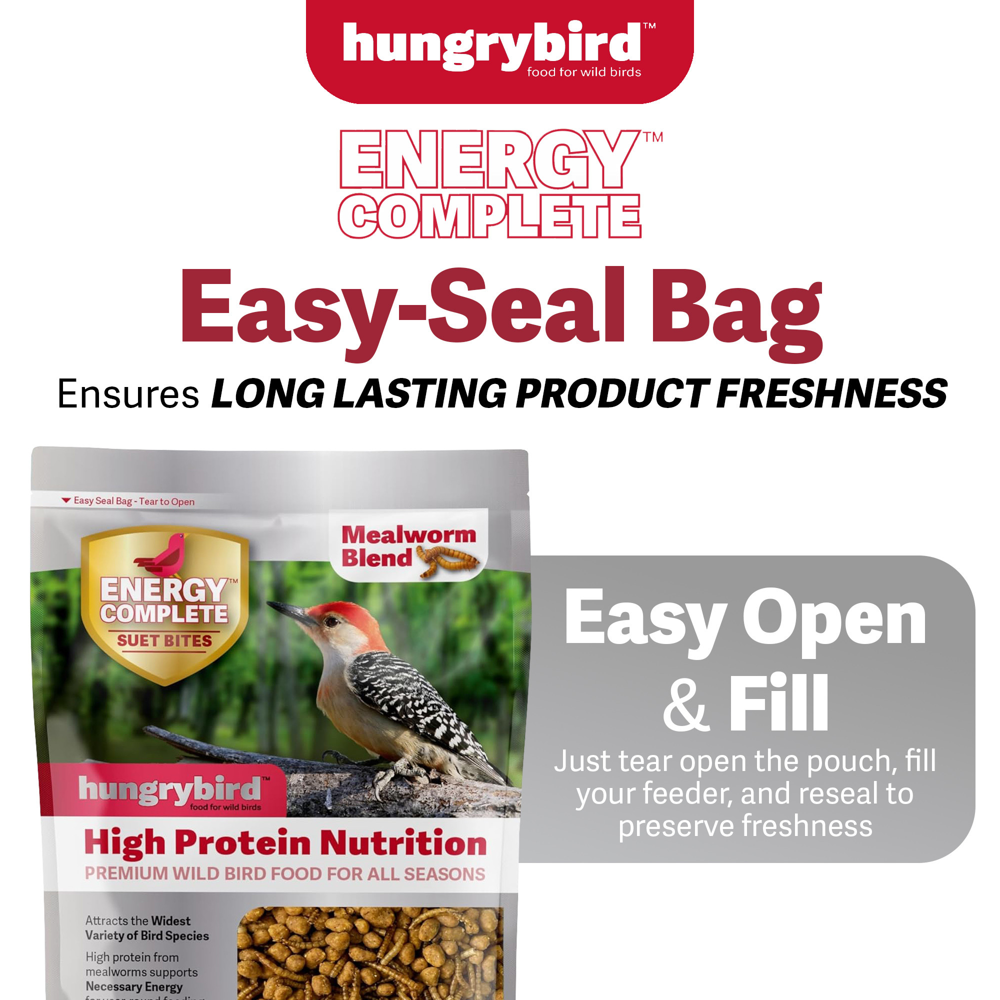 Hungrybird Energy Complete, 3lb - High-Protein Mealworm Suet Bites for Outside Wild Birds