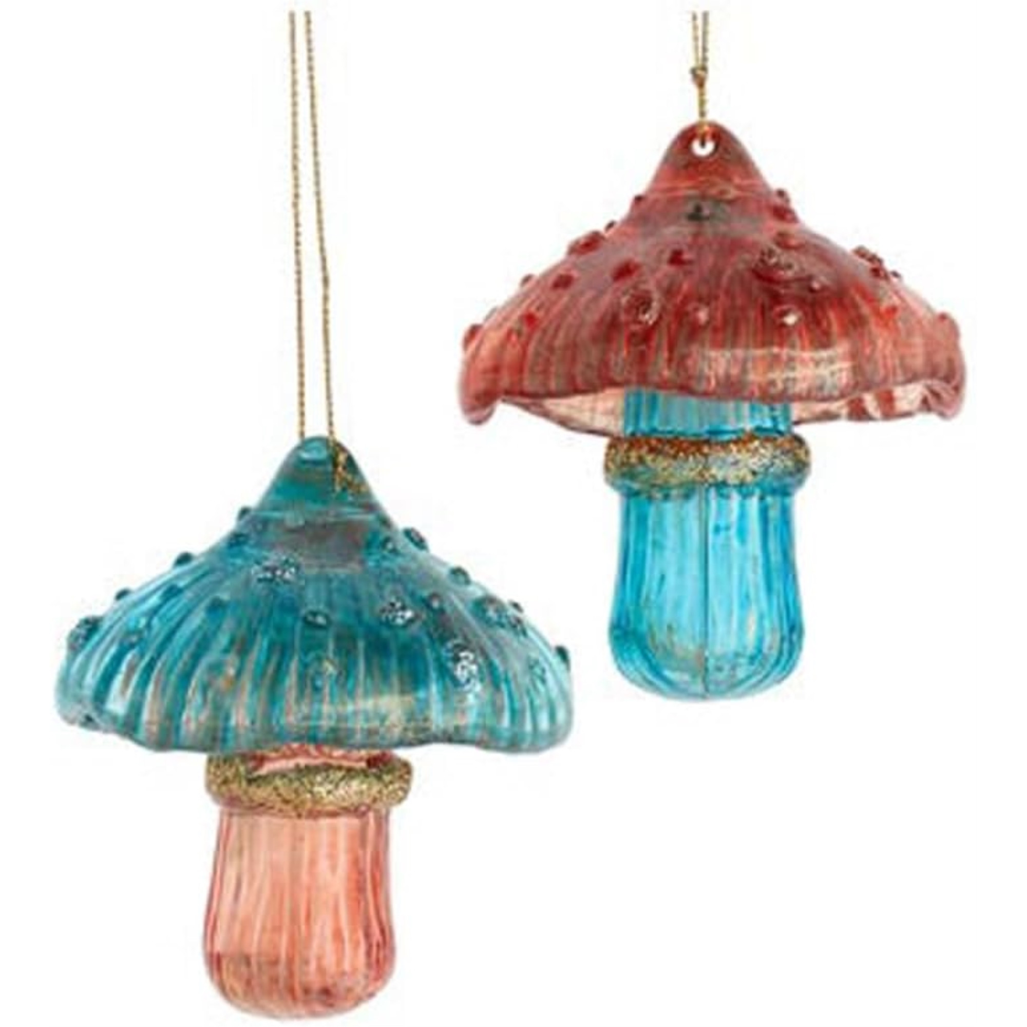 Kurt Adler Plastic Ornament for Christmas Tree, Teal/Rose Mushroom (Pack of 2)
