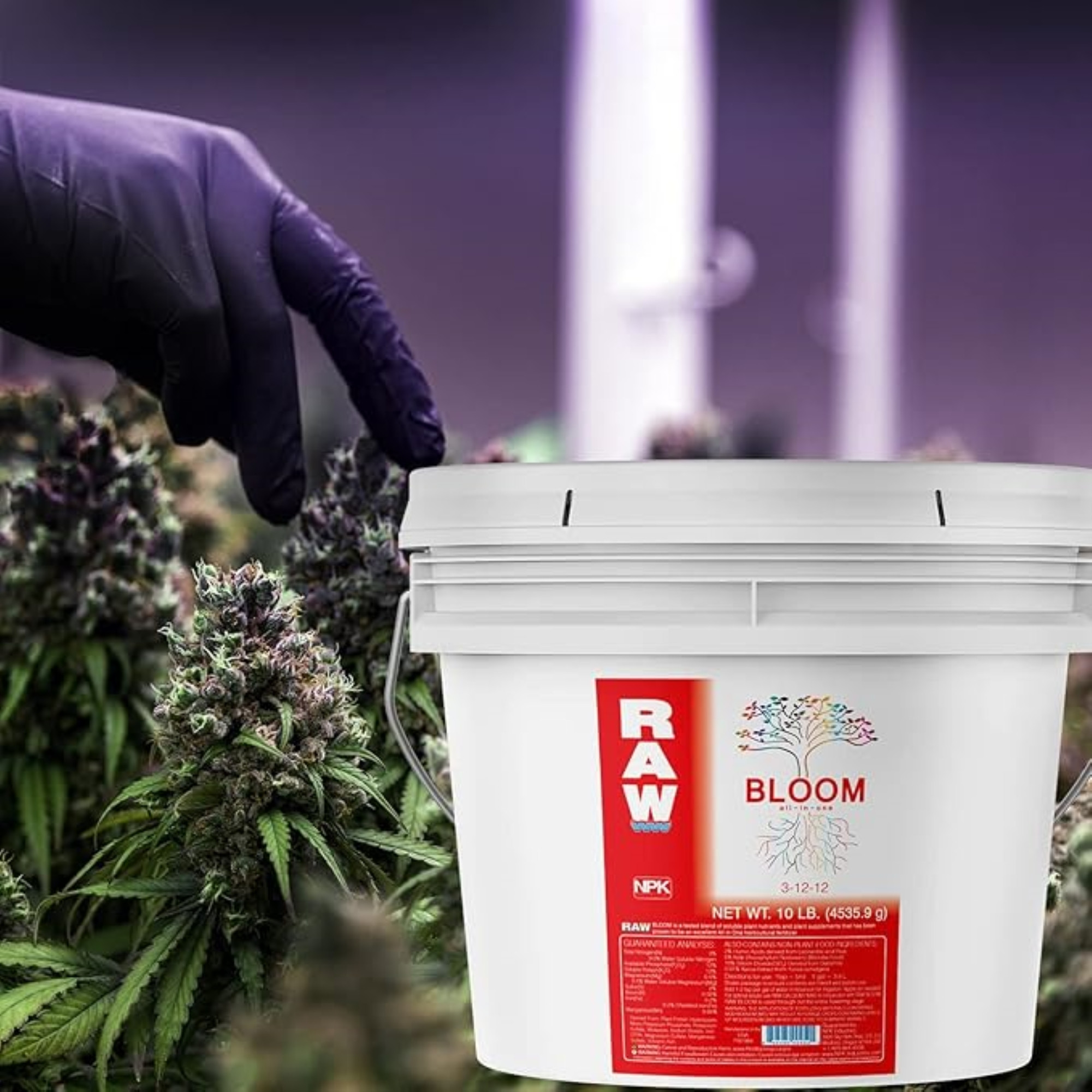 RAW All in One Bloom 3-12-12 Water-Soluble Fertilizer for Strong Bloom Performance, 10lbs