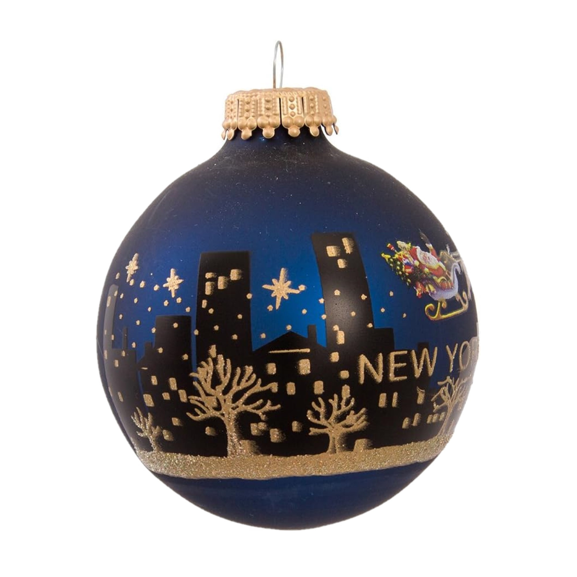 Kurt Adler Glass Ornament for Christmas Tree, New York Santa Skyline