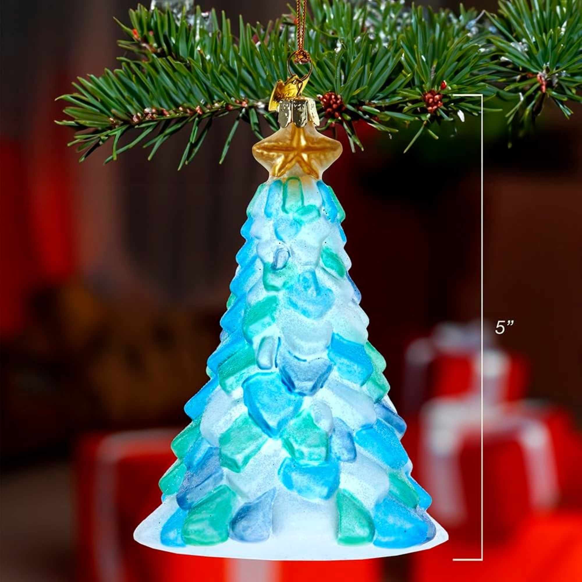 Kurt Adler Noble Gems Glass Ornament for Christmas Tree, Seaglass Christmas Tree, 5"