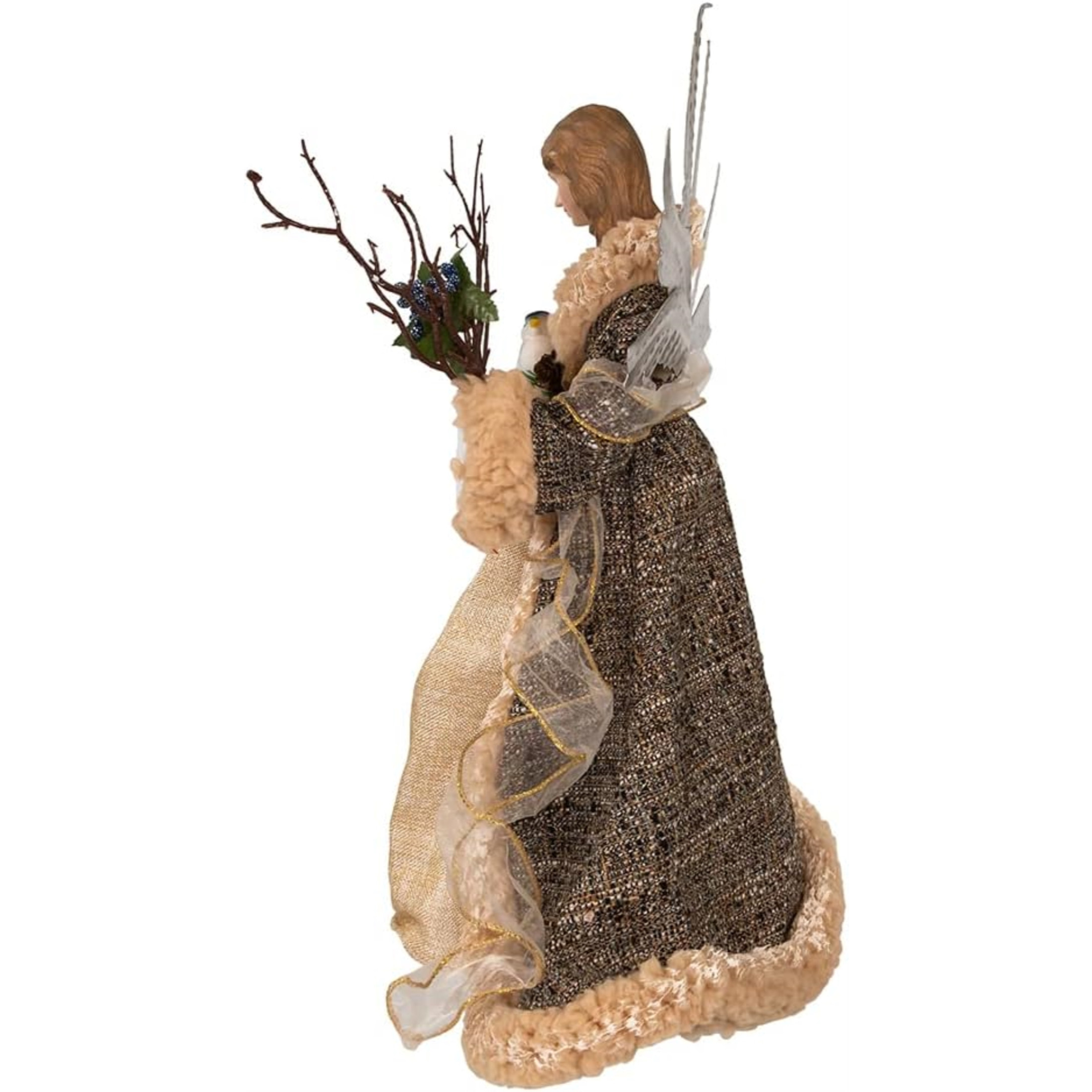 Kurt Adler Unlit Treetop, Rustic Glam Angel with Dove and Glittered Accents, 16" Kurt Adler Unlit Treetop, Rustic Glam Angel with Dove and Glittered Accents, 16"