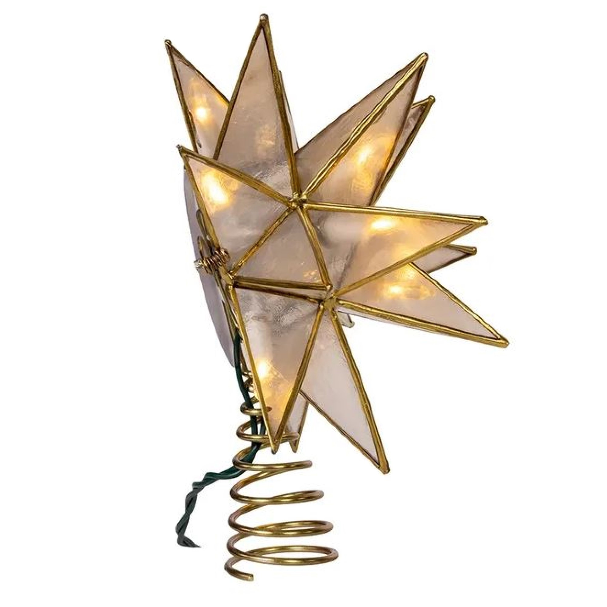 Kurt Adler 10-Light Capiz Gold Sputnik Tree Topper, 15-Point, 8.25"