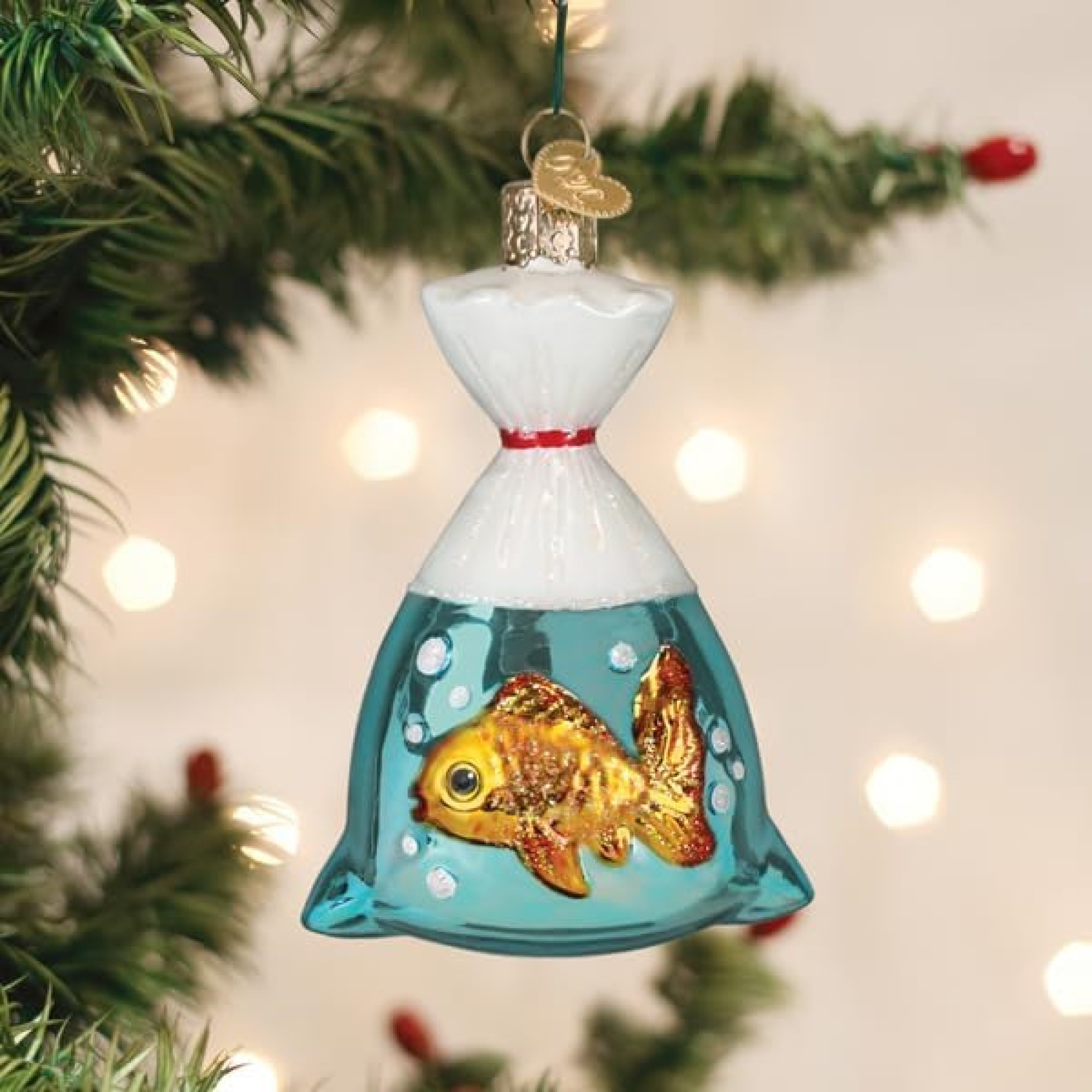 Old World Christmas Blown Glass Ornament for Christmas Tree, Goldfish in Bag