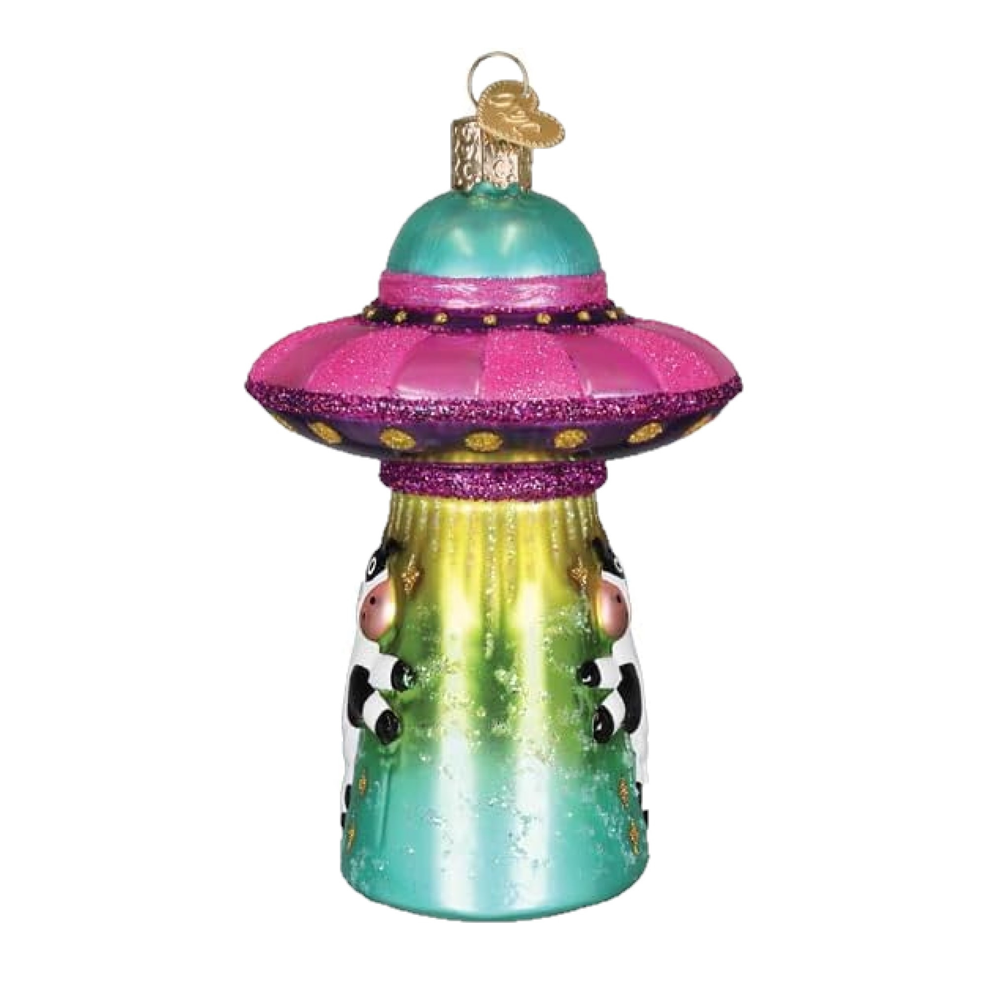 Old World Christmas Blown Glass Ornament for Christmas Tree, Cow Abduction